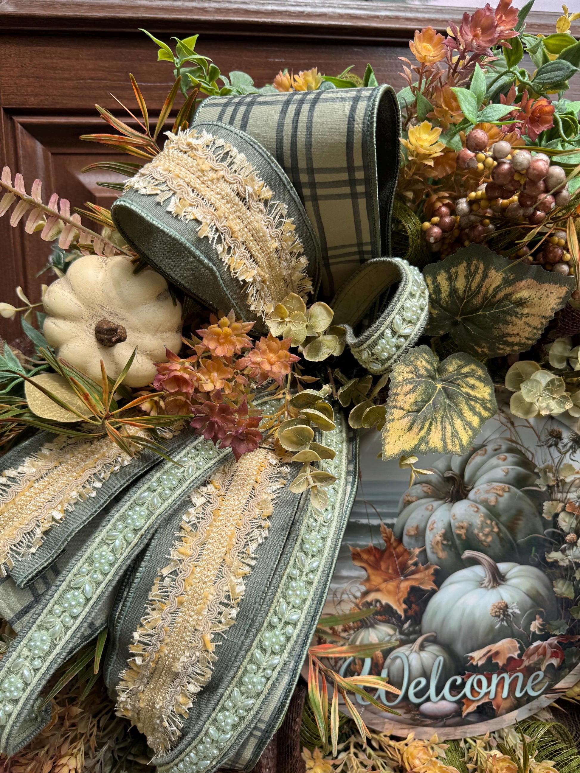 Welcome Fall Wreath, Rustic Autumn Door Decor, Woodland Pumpkin Wreath, Farmhouse Thanksgiving Hanger