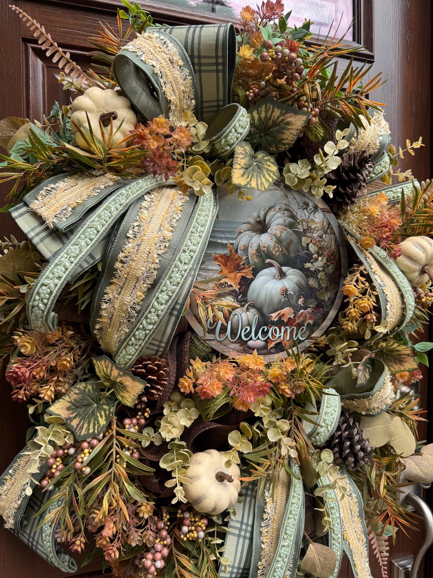 Welcome Fall Wreath, Rustic Autumn Door Decor, Woodland Pumpkin Wreath, Farmhouse Thanksgiving Hanger