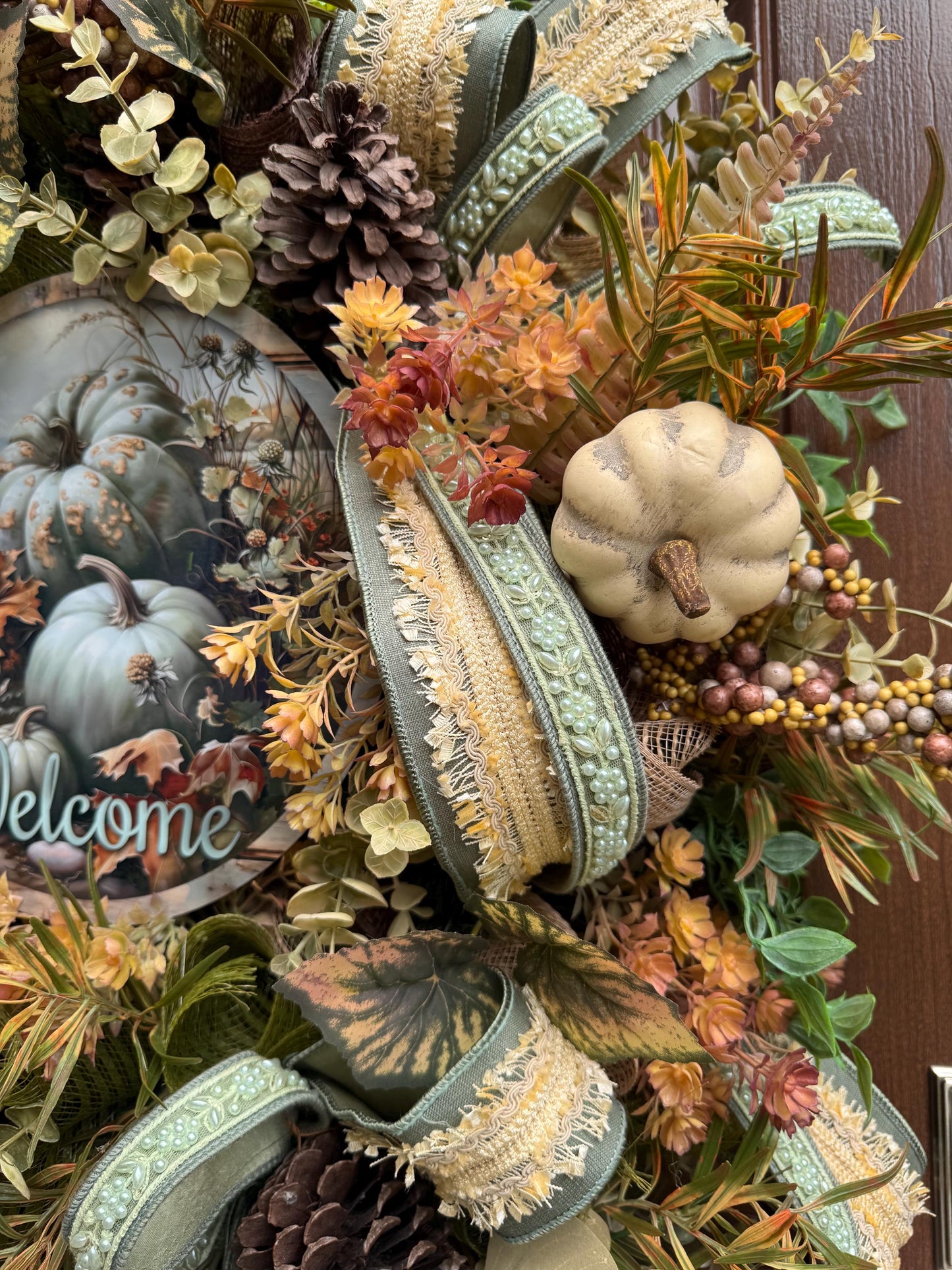 Welcome Fall Wreath, Rustic Autumn Door Decor, Woodland Pumpkin Wreath, Farmhouse Thanksgiving Hanger