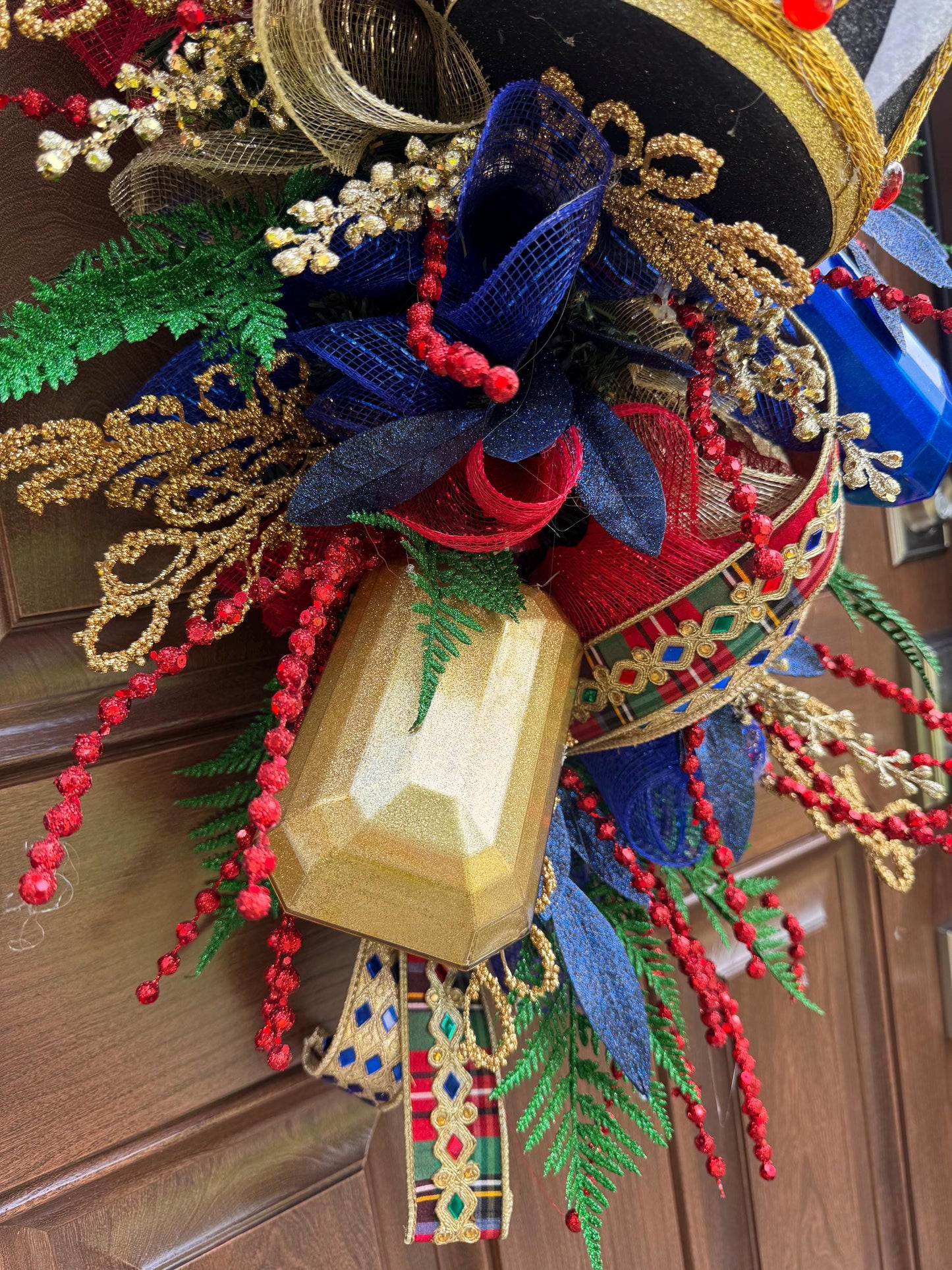 Nutcracker Drum Wreath for Front Door, Glam Holiday Home Decor for Porch or Indoor Office Wall Hanging, Elegant Christmas Party Accent