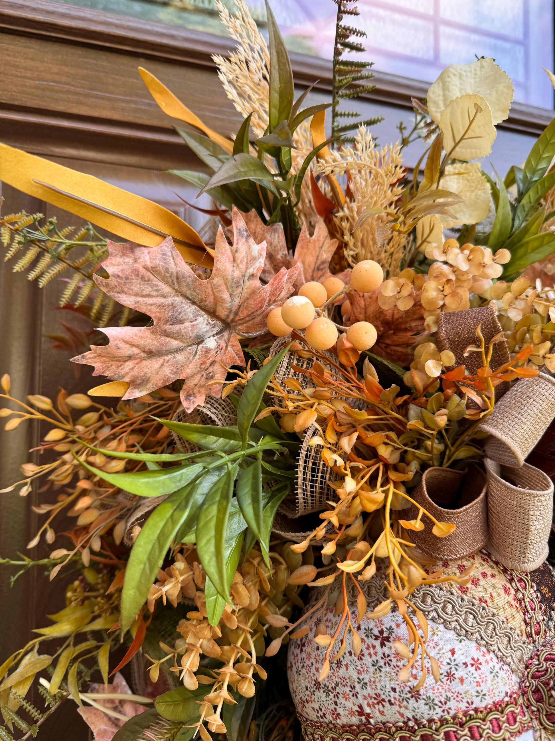 Fall Pumpkin Swag Wreath | Handmade Fabric Pumpkins | Neutral Fall Door Hanger | Autumn Front Door Decor | Rustic Farmhouse Fall Decoration