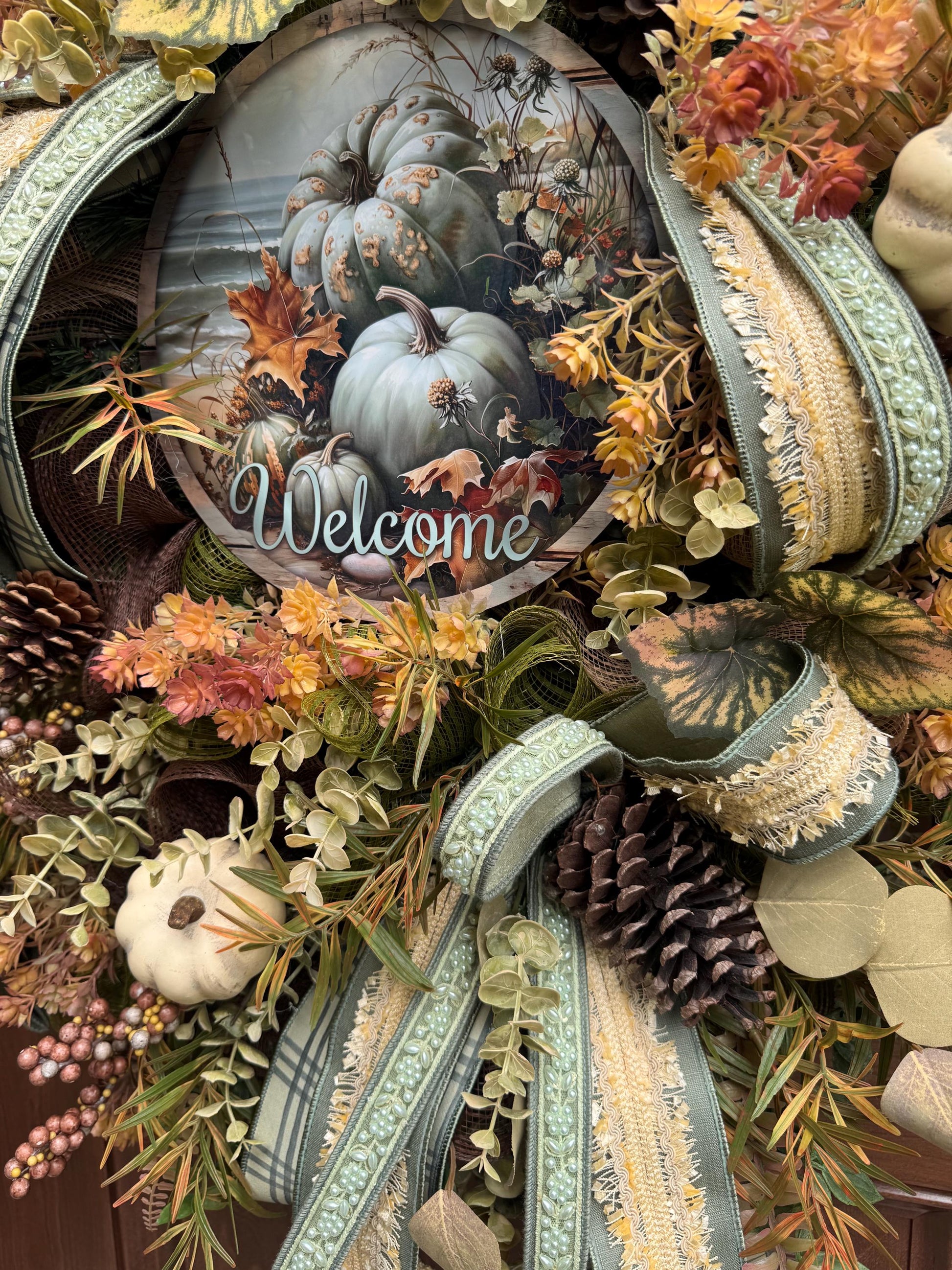 Welcome Fall Wreath, Rustic Autumn Door Decor, Woodland Pumpkin Wreath, Farmhouse Thanksgiving Hanger