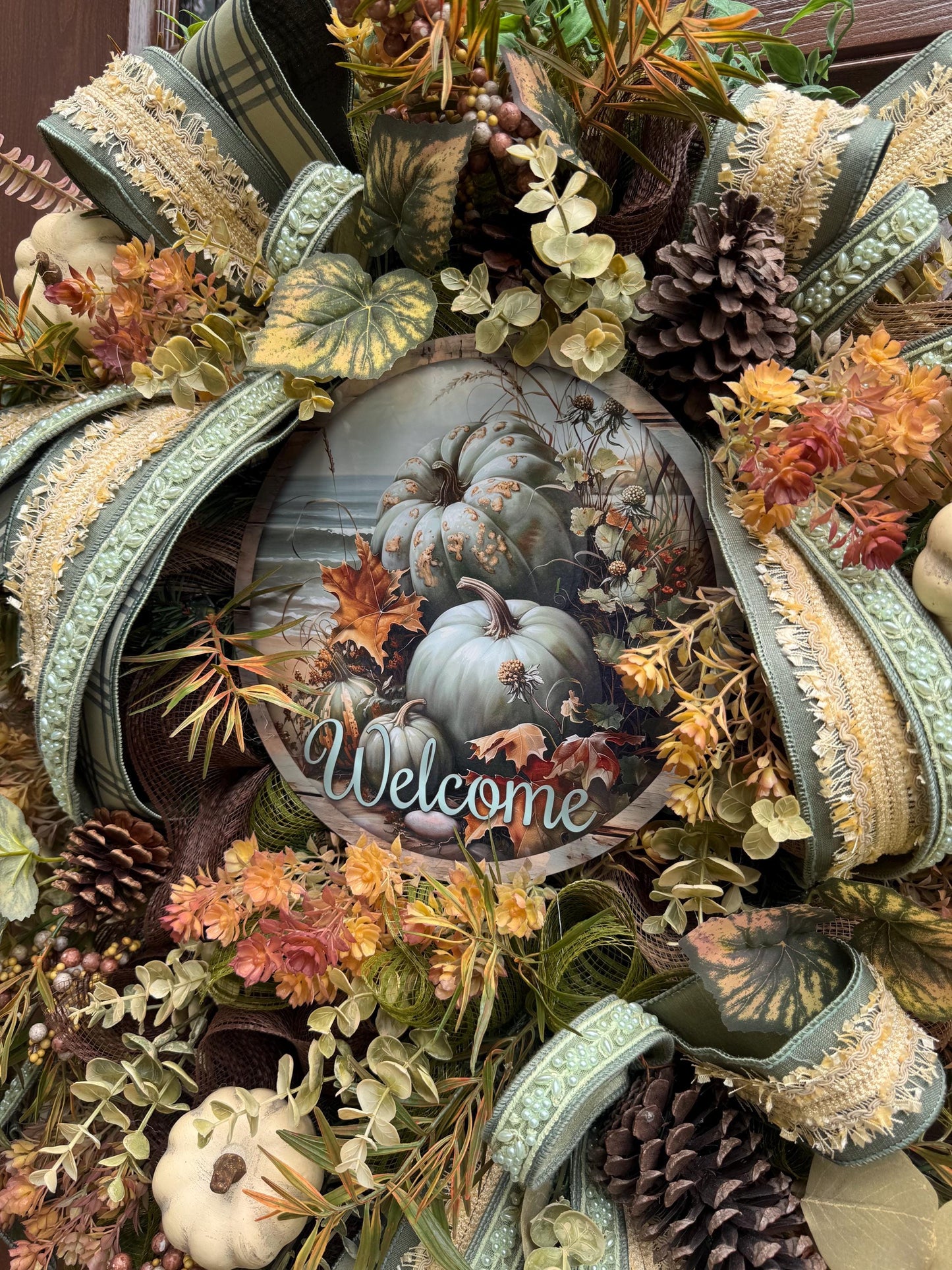 Welcome Fall Wreath, Rustic Autumn Door Decor, Woodland Pumpkin Wreath, Farmhouse Thanksgiving Hanger