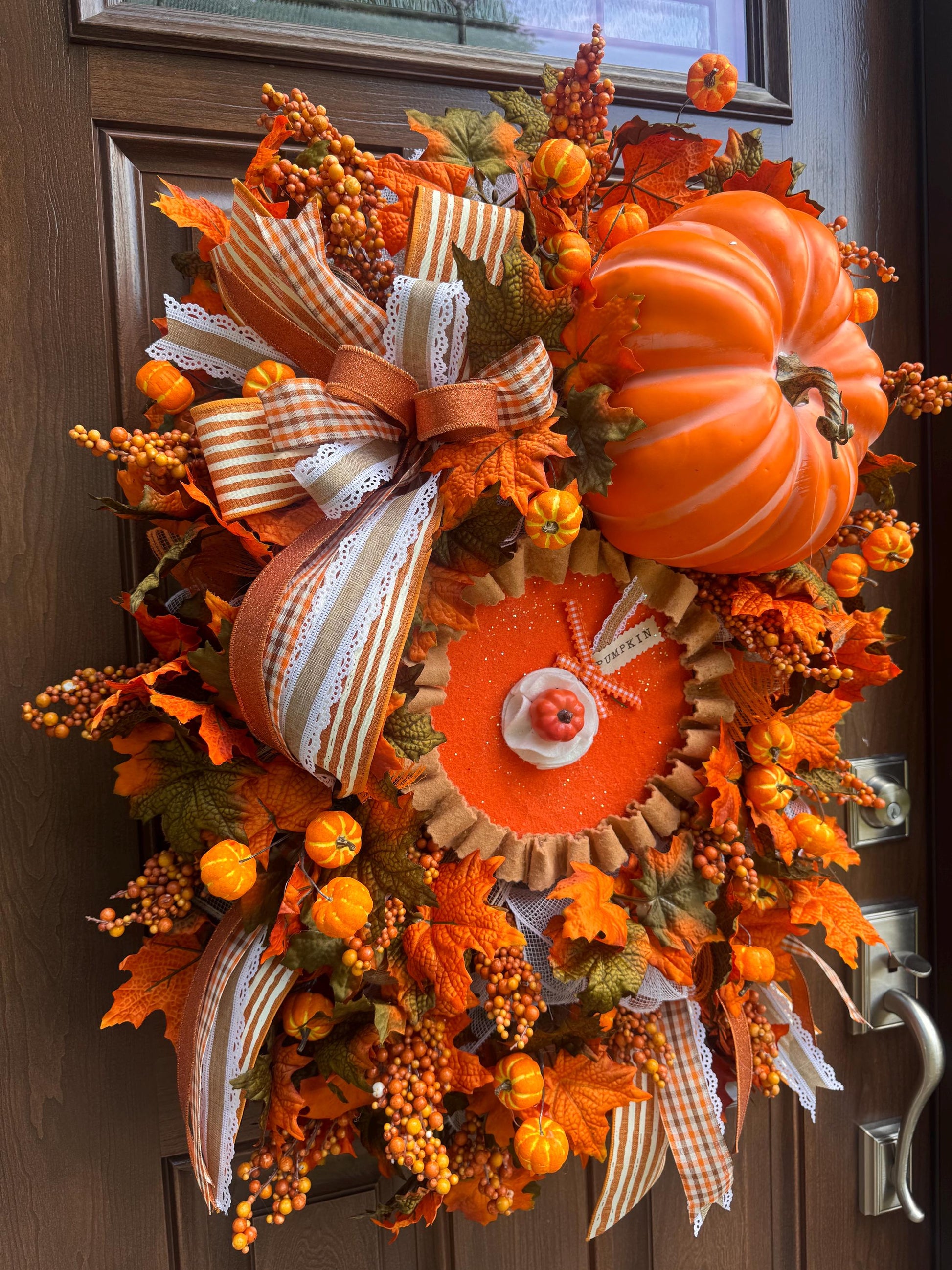 Pumpkin Pie Fall Wreath, Pumpkin Front Door Wreath, Thanksgiving Door Decor, Farmhouse Autumn Wreath, Handmade Fall Decor for Outdoor Porch
