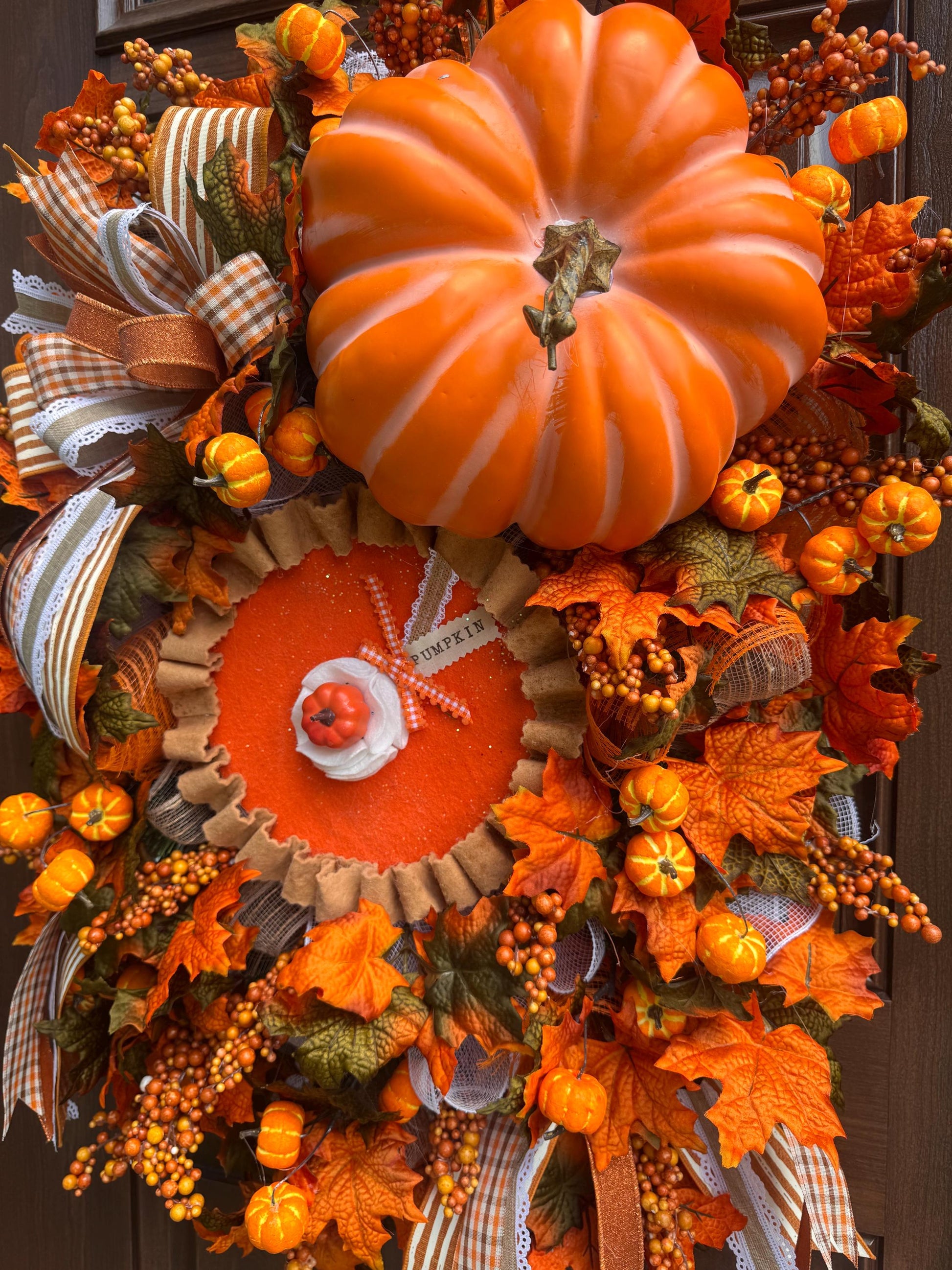 Pumpkin Pie Fall Wreath, Pumpkin Front Door Wreath, Thanksgiving Door Decor, Farmhouse Autumn Wreath, Handmade Fall Decor for Outdoor Porch