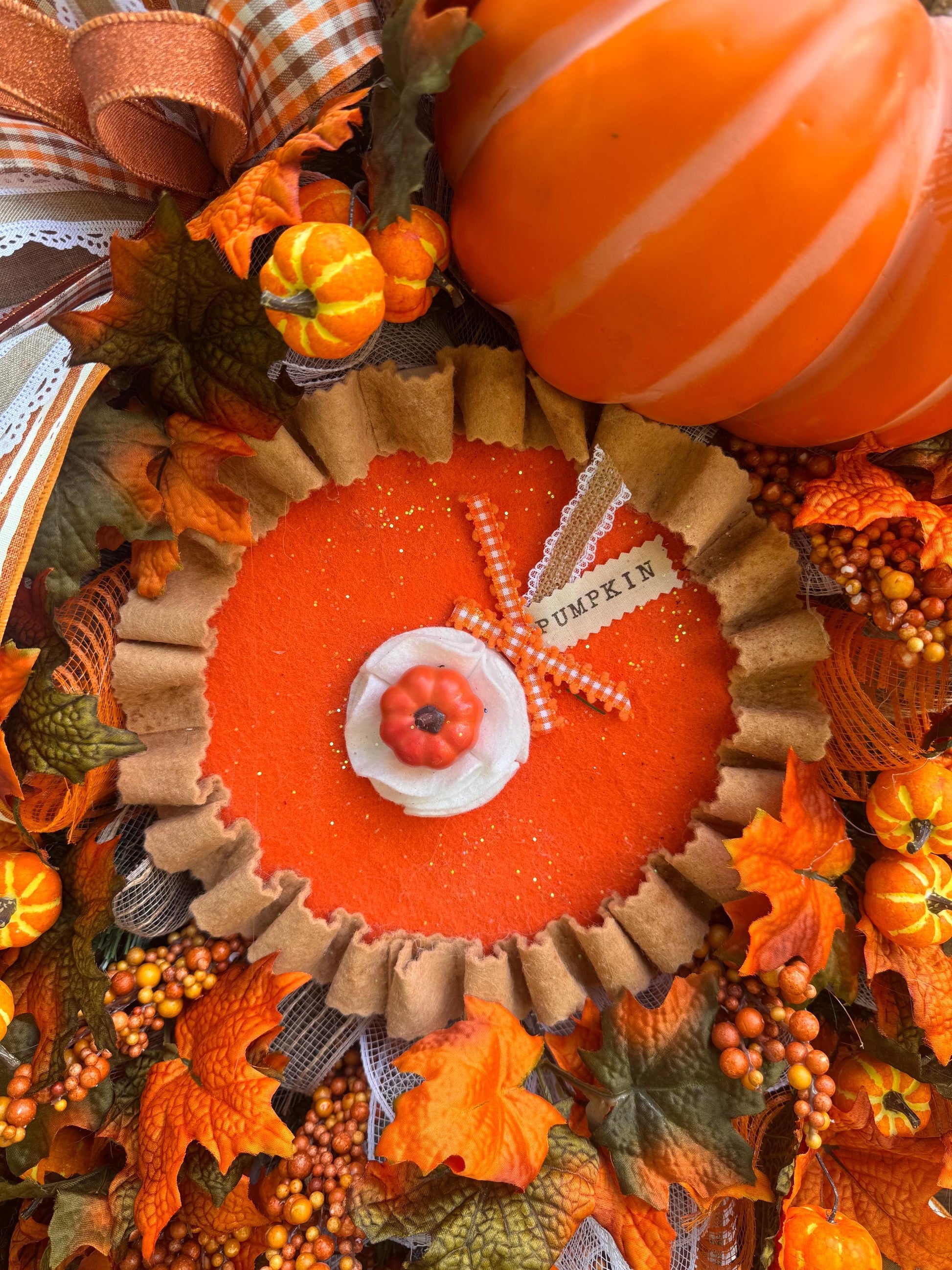 Pumpkin Pie Fall Wreath, Pumpkin Front Door Wreath, Thanksgiving Door Decor, Farmhouse Autumn Wreath, Handmade Fall Decor for Outdoor Porch