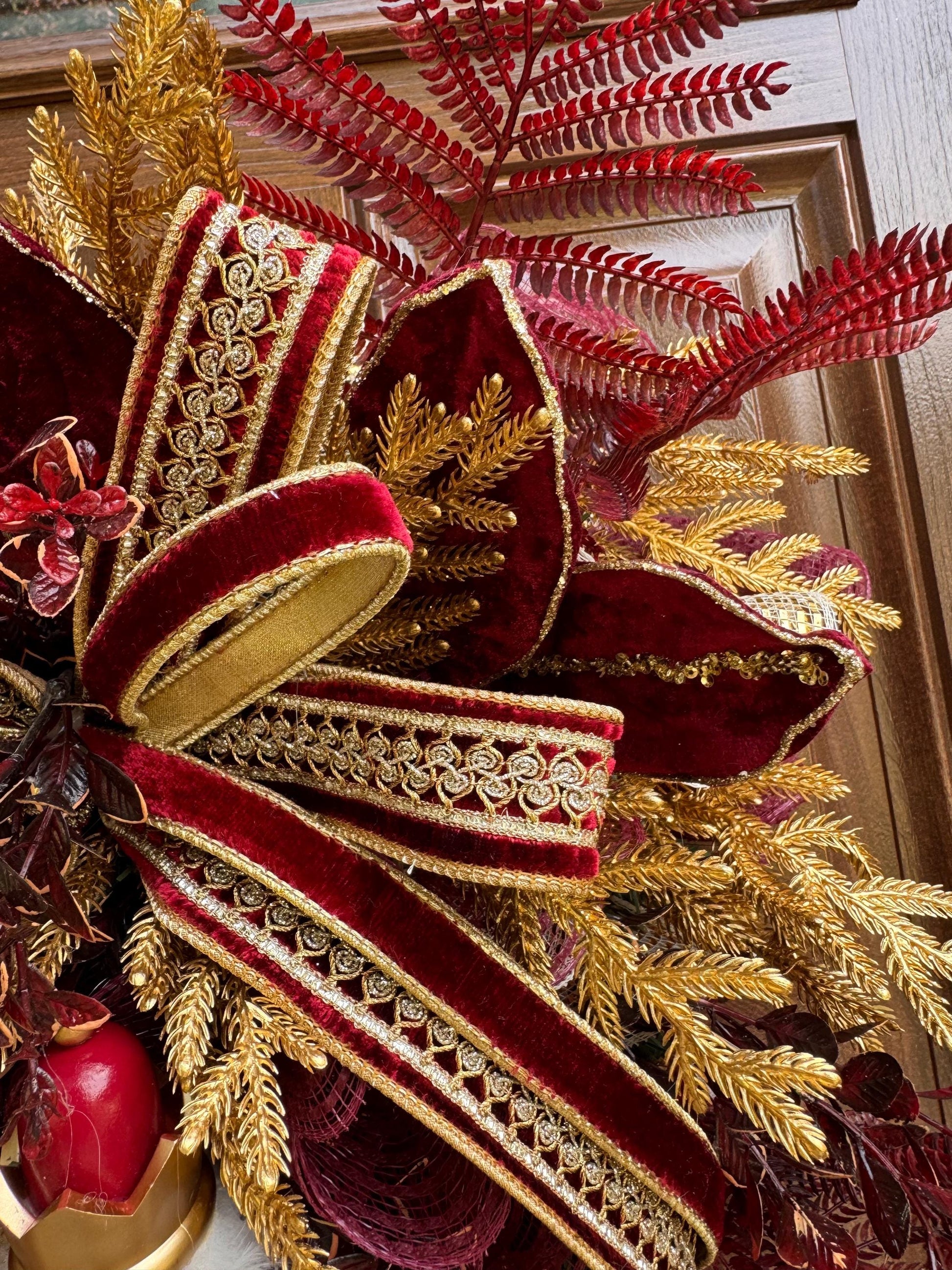 Burgundy Gold Nutcracker Christmas Swag, Luxury Christmas Door Wreath, Elegant Holiday Front Door Decor, Christmas Porch Decor