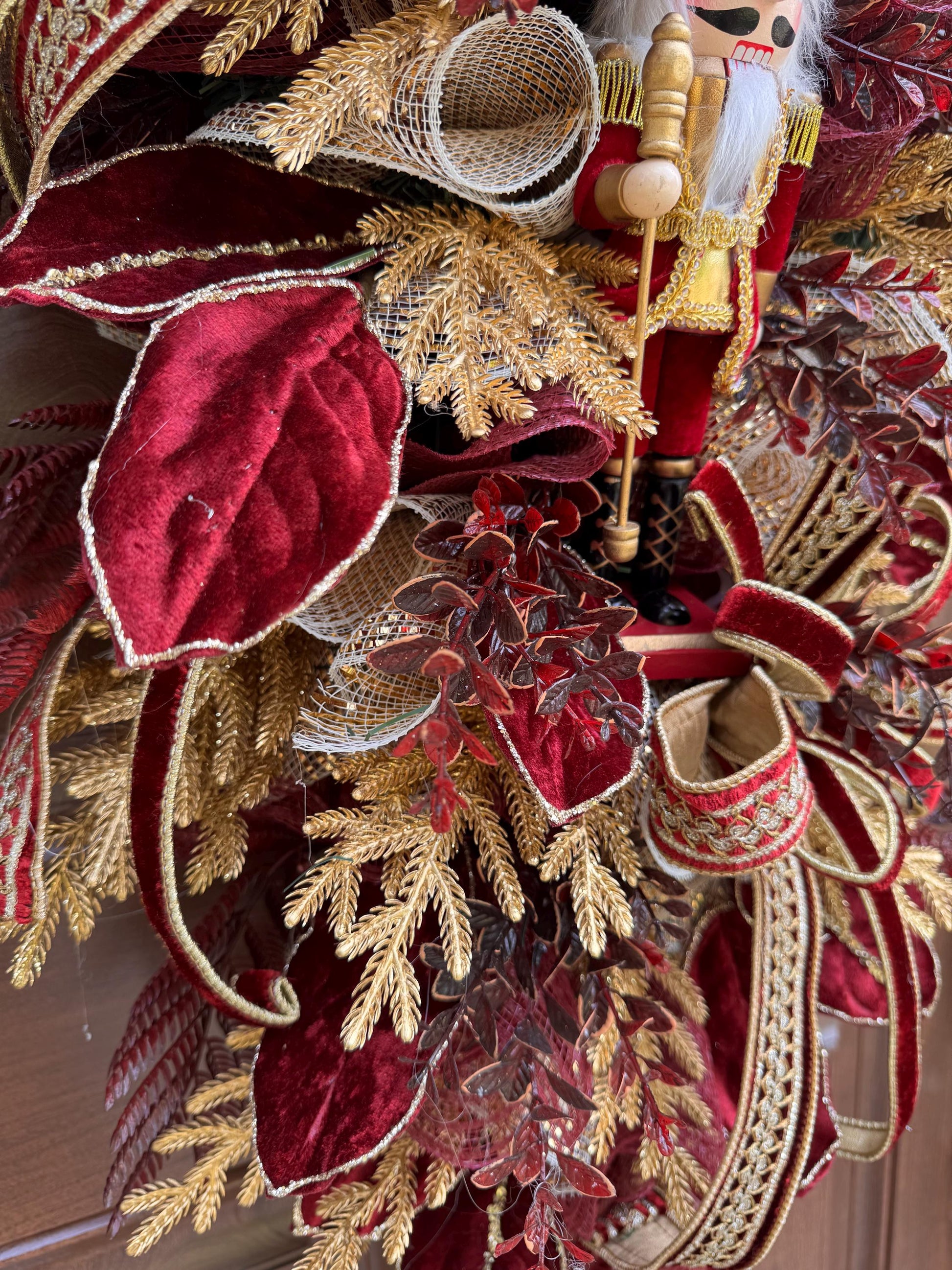 Burgundy Gold Nutcracker Christmas Swag, Luxury Christmas Door Wreath, Elegant Holiday Front Door Decor, Christmas Porch Decor