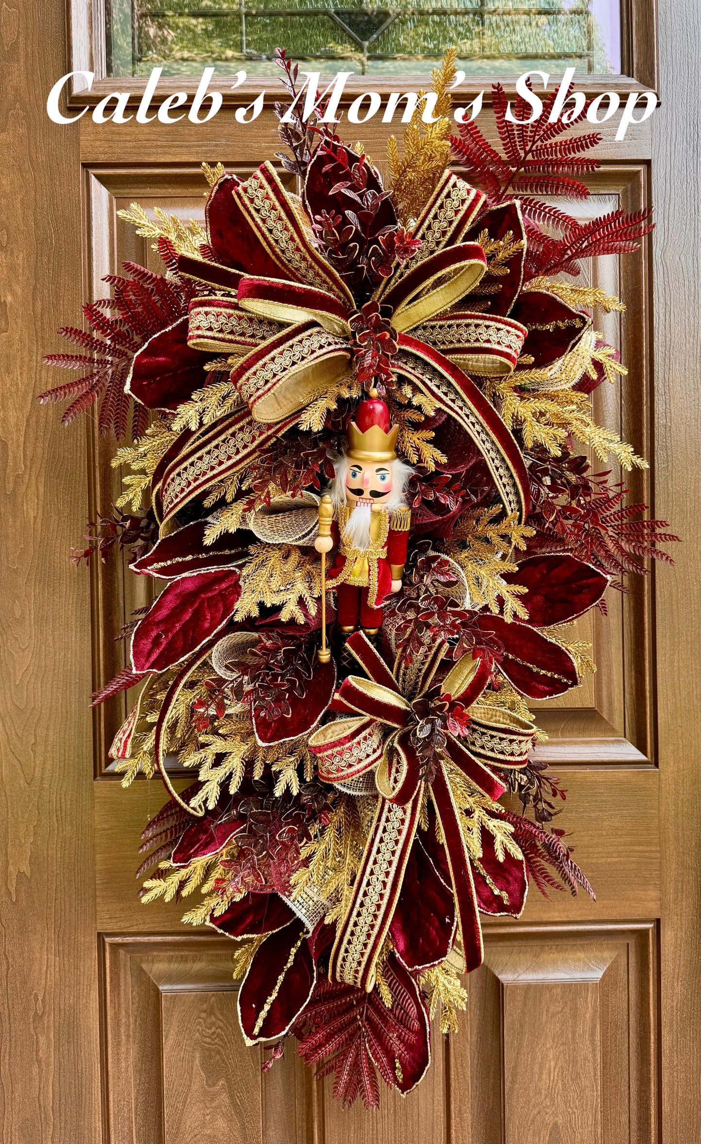 Burgundy Gold Nutcracker Christmas Swag, Luxury Christmas Door Wreath, Elegant Holiday Front Door Decor, Christmas Porch Decor