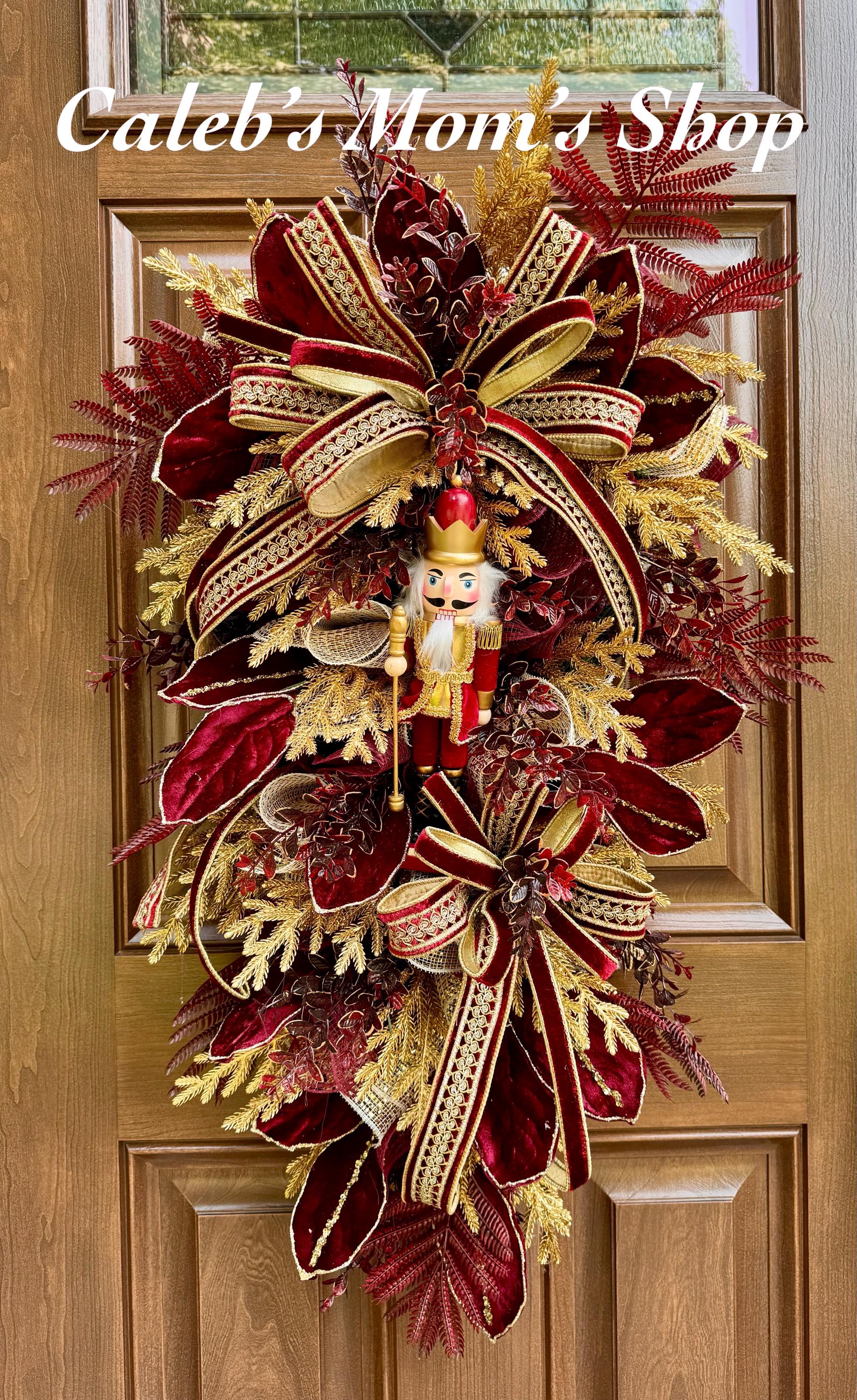 Burgundy Gold Nutcracker Christmas Swag, Luxury Christmas Door Wreath, Elegant Holiday Front Door Decor, Christmas Porch Decor