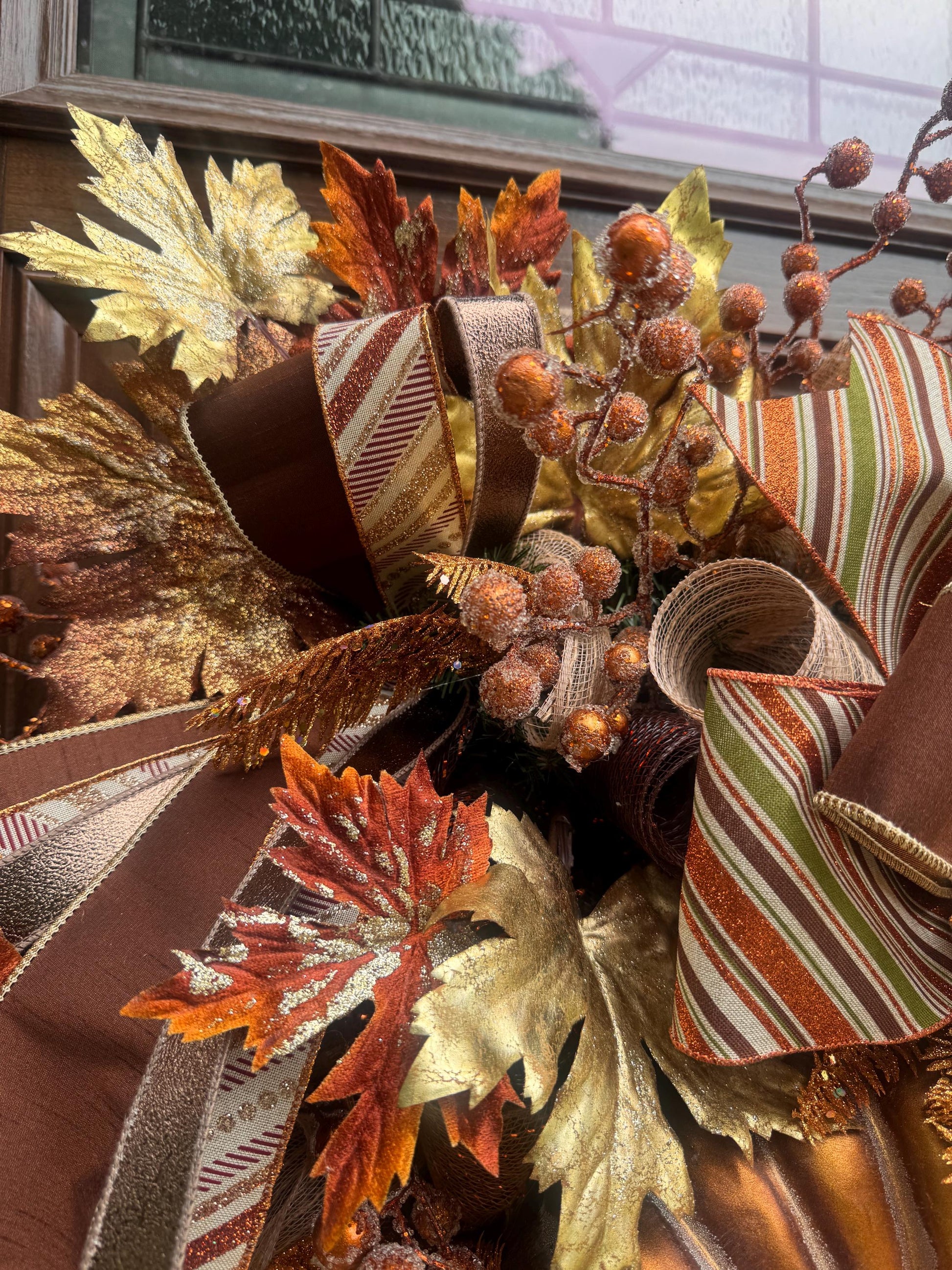 Copper Fall Pumpkin Wreath, XL Large Autumn Door Decor for Outdoor Porch or Indoor Office Wall Hanger, Fall Hostess Gift for Her