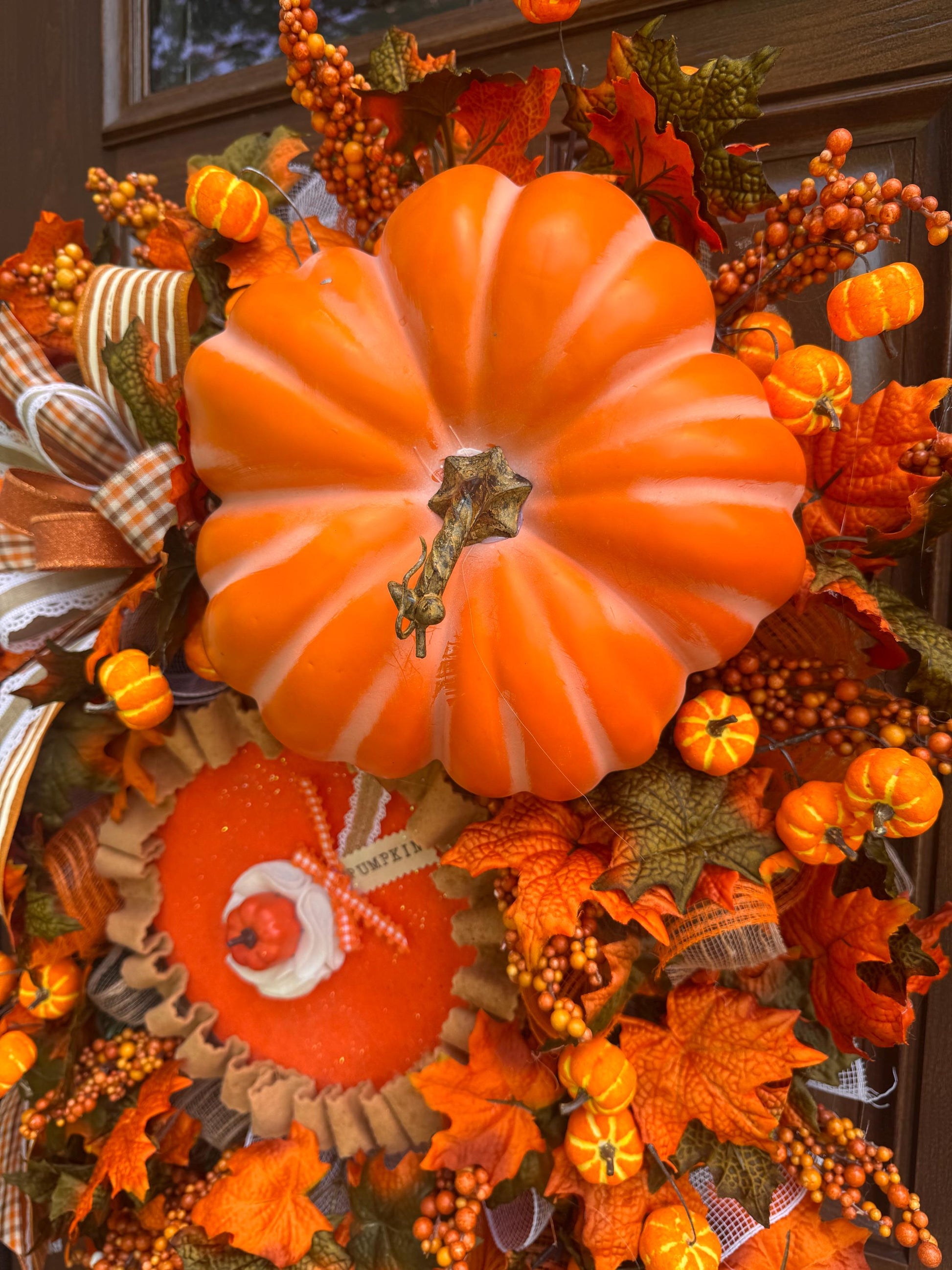 Pumpkin Pie Fall Wreath, Pumpkin Front Door Wreath, Thanksgiving Door Decor, Farmhouse Autumn Wreath, Handmade Fall Decor for Outdoor Porch