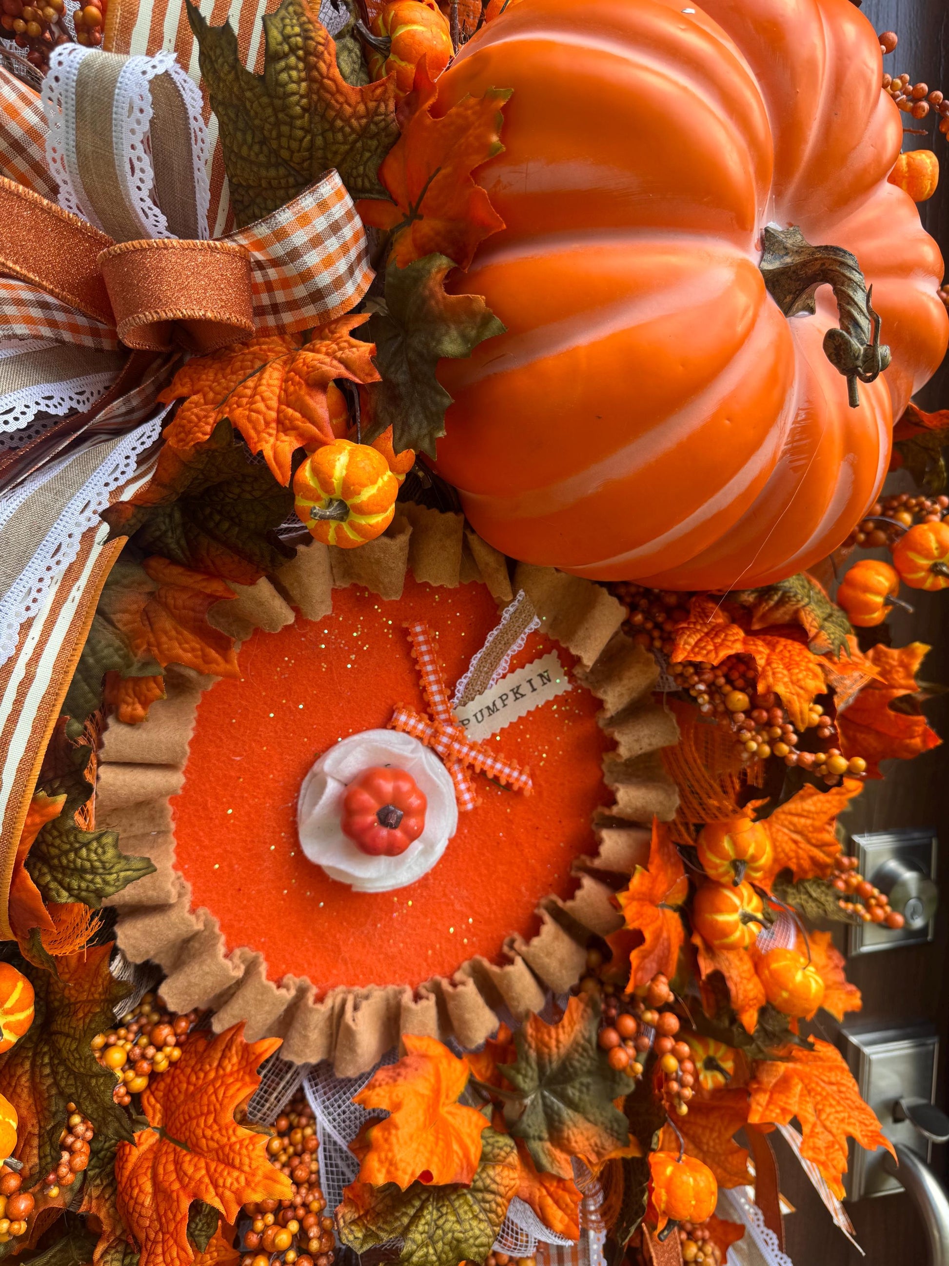 Pumpkin Pie Fall Wreath, Pumpkin Front Door Wreath, Thanksgiving Door Decor, Farmhouse Autumn Wreath, Handmade Fall Decor for Outdoor Porch