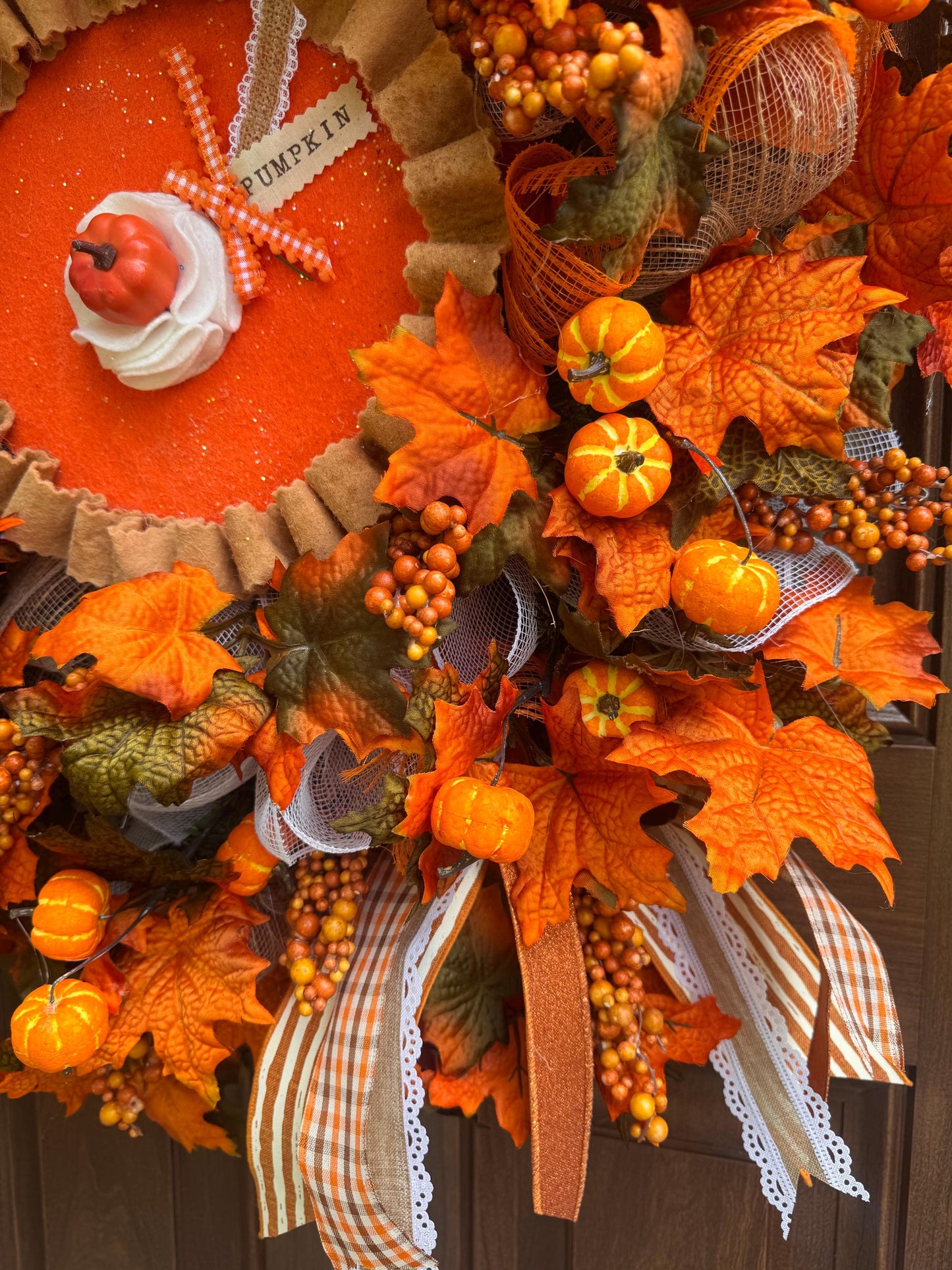 Pumpkin Pie Fall Wreath, Pumpkin Front Door Wreath, Thanksgiving Door Decor, Farmhouse Autumn Wreath, Handmade Fall Decor for Outdoor Porch