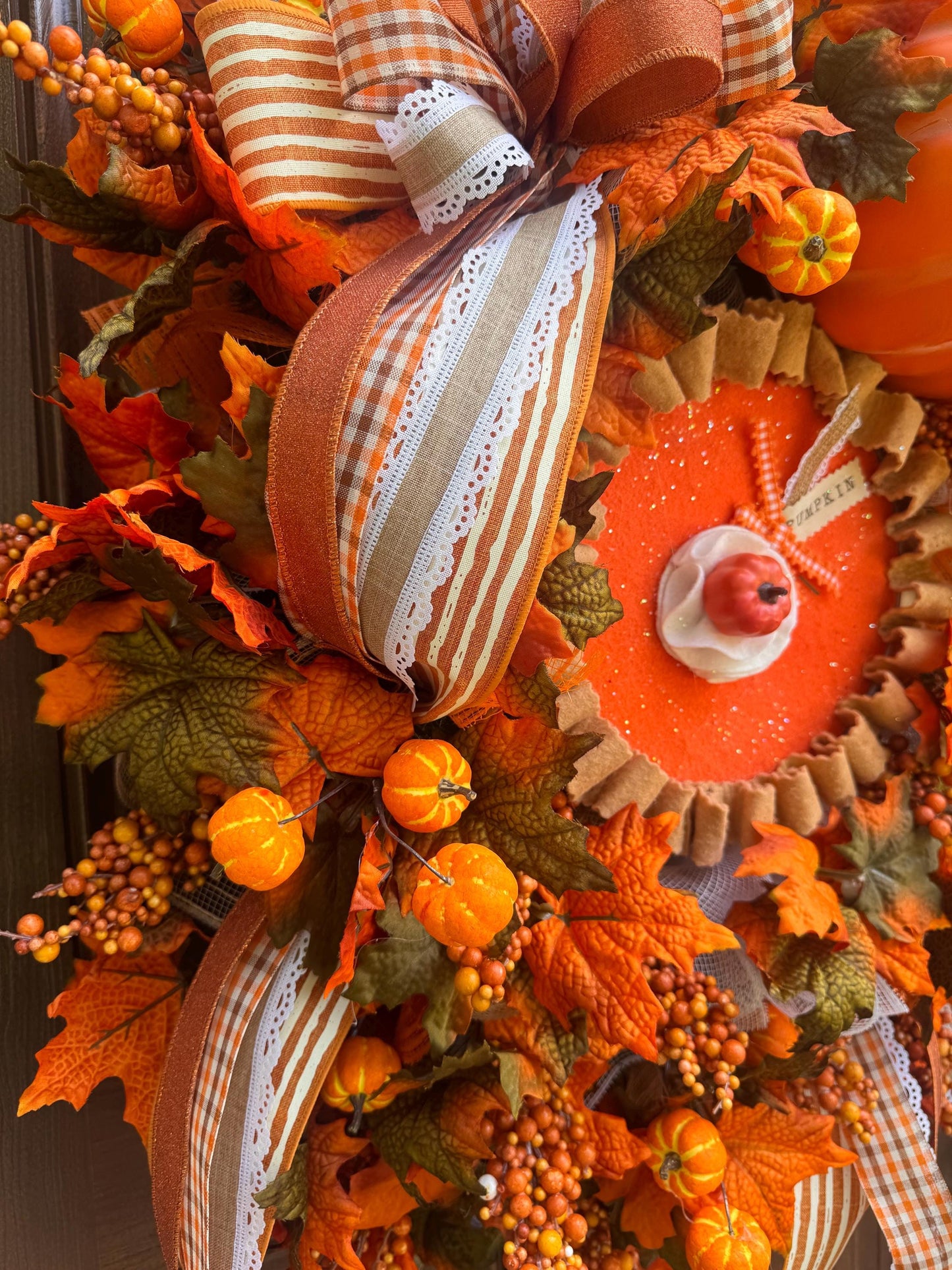 Pumpkin Pie Fall Wreath, Pumpkin Front Door Wreath, Thanksgiving Door Decor, Farmhouse Autumn Wreath, Handmade Fall Decor for Outdoor Porch