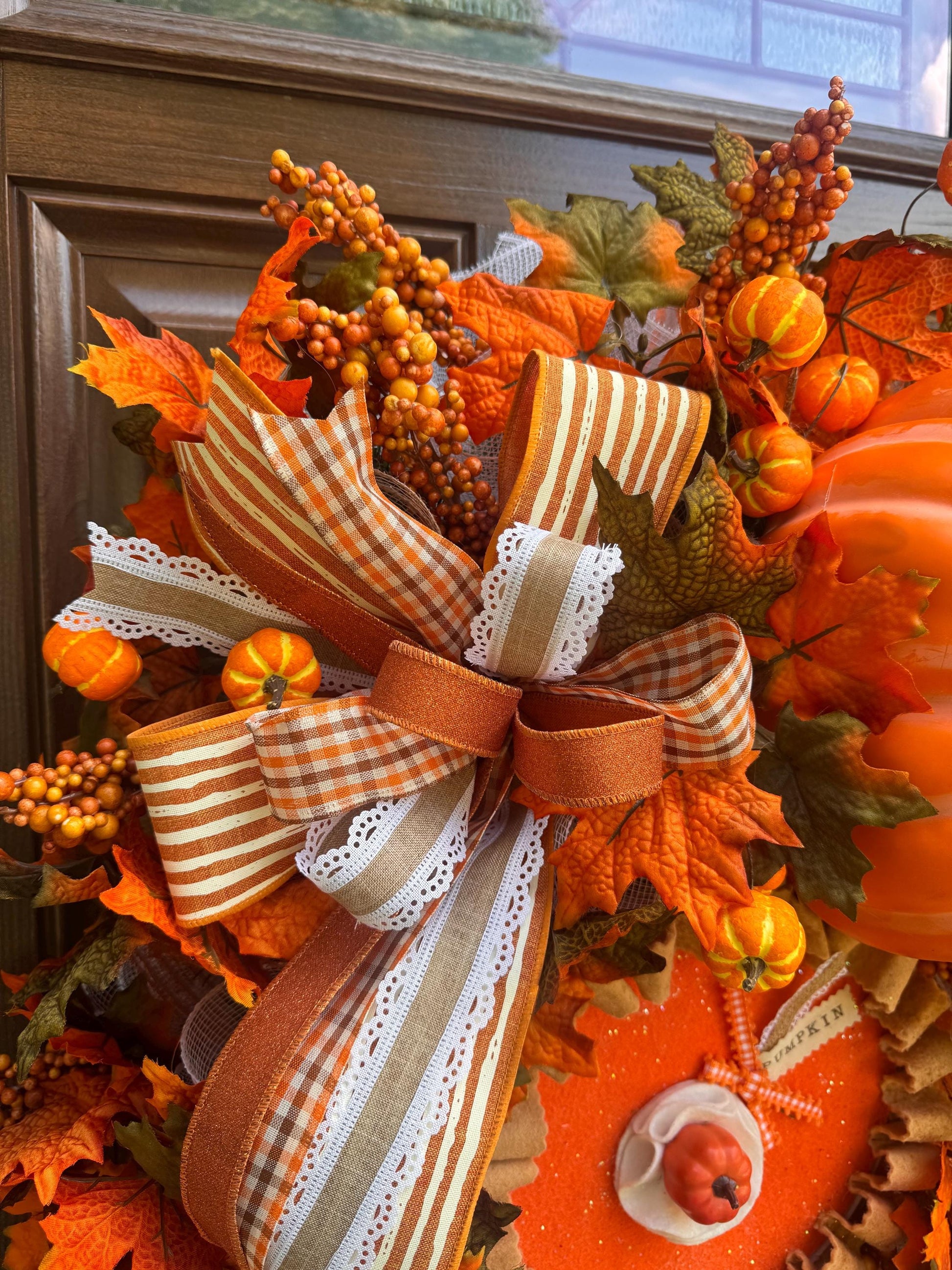 Pumpkin Pie Fall Wreath, Pumpkin Front Door Wreath, Thanksgiving Door Decor, Farmhouse Autumn Wreath, Handmade Fall Decor for Outdoor Porch