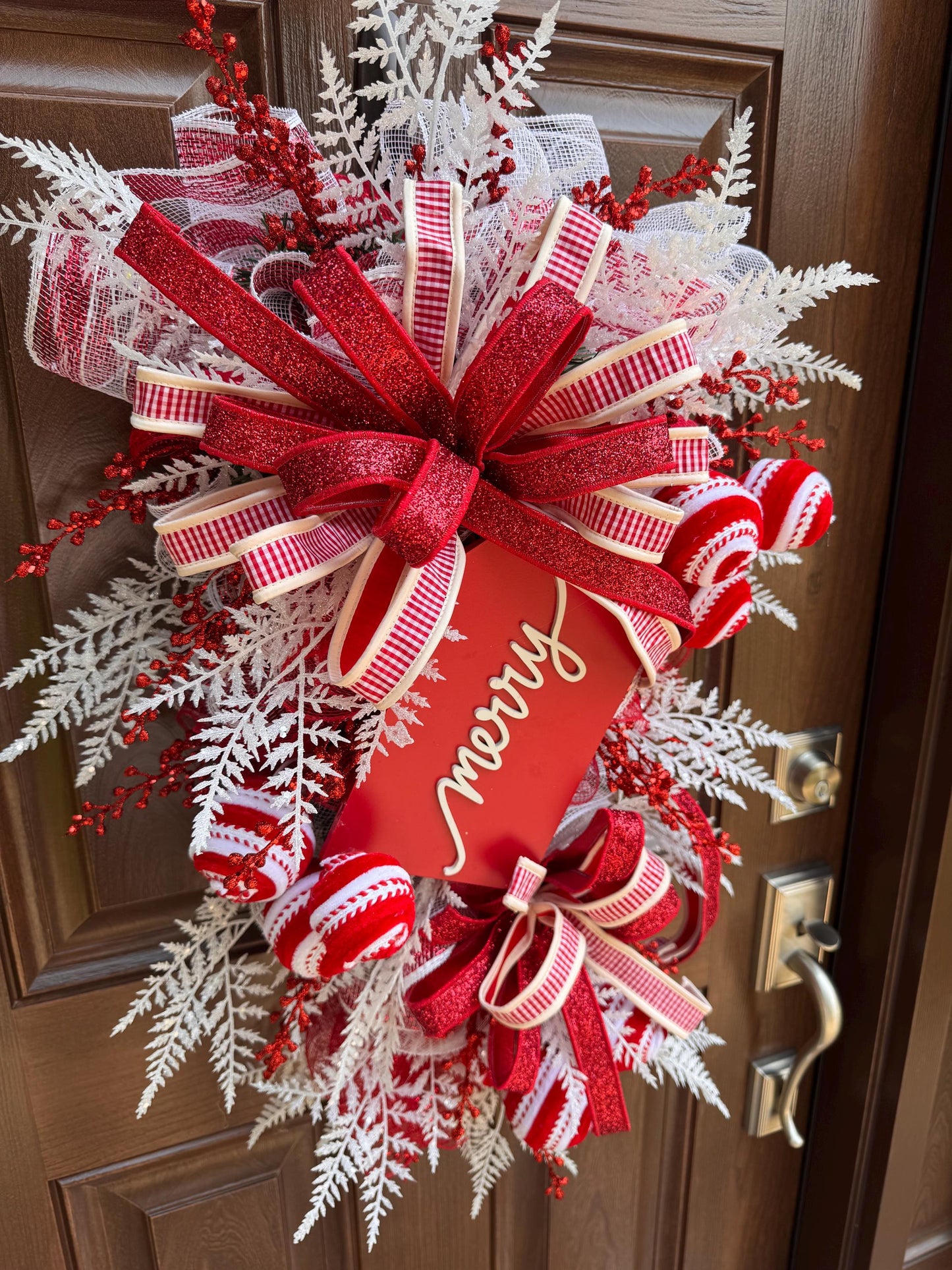 Peppermint Christmas Swag, Candy Cane Holiday Door Decoration, Merry Christmas Hanger for Outdoor Porch or Indoor Office Wall