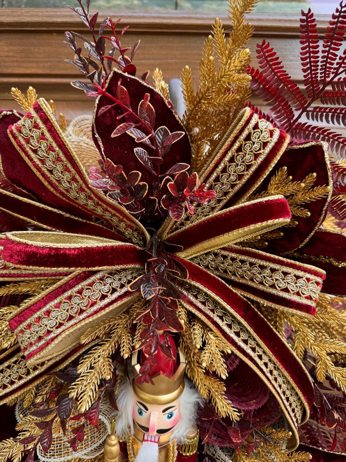 Burgundy Gold Nutcracker Christmas Swag, Luxury Christmas Door Wreath, Elegant Holiday Front Door Decor, Christmas Porch Decor