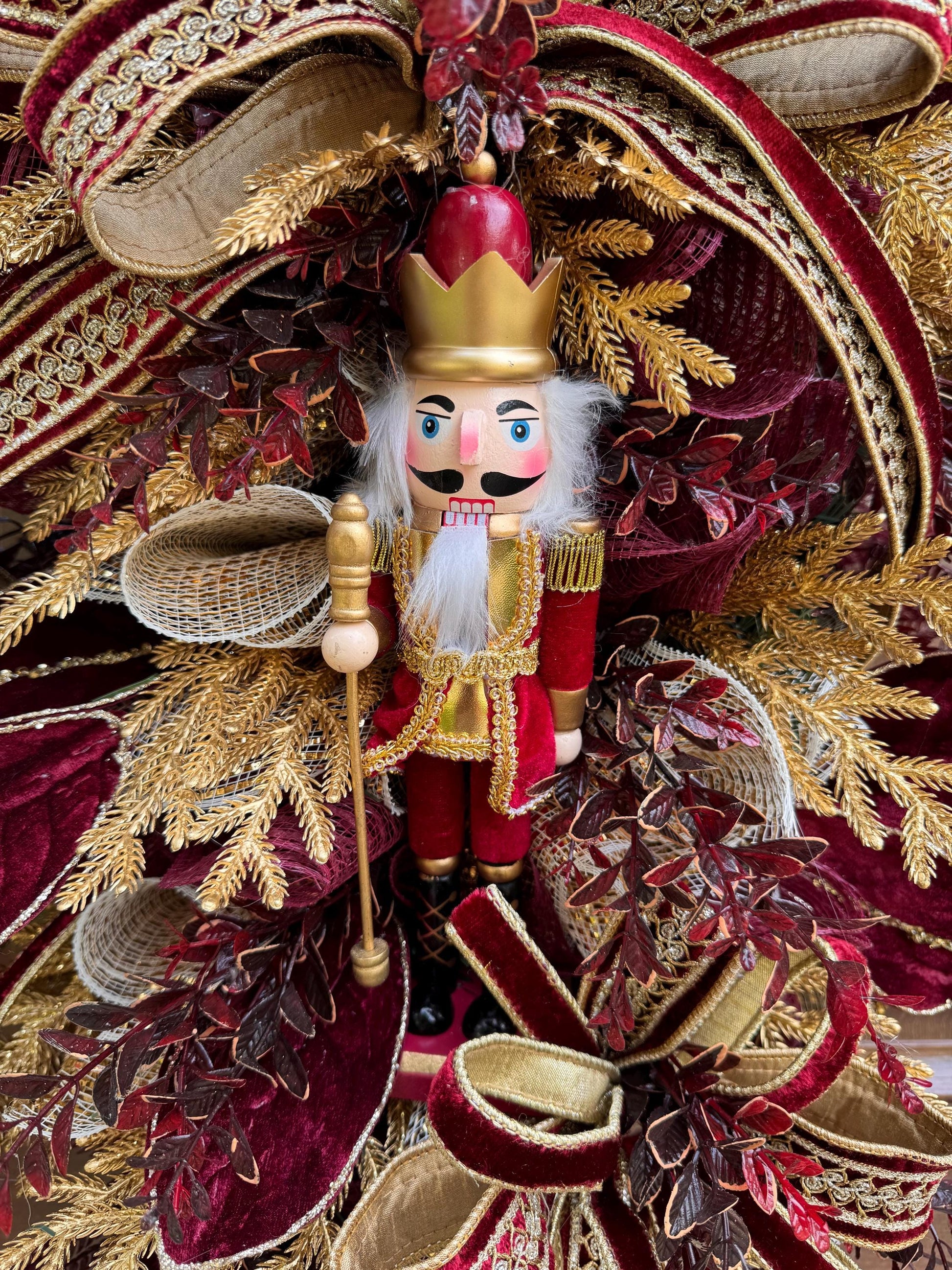 Burgundy Gold Nutcracker Christmas Swag, Luxury Christmas Door Wreath, Elegant Holiday Front Door Decor, Christmas Porch Decor