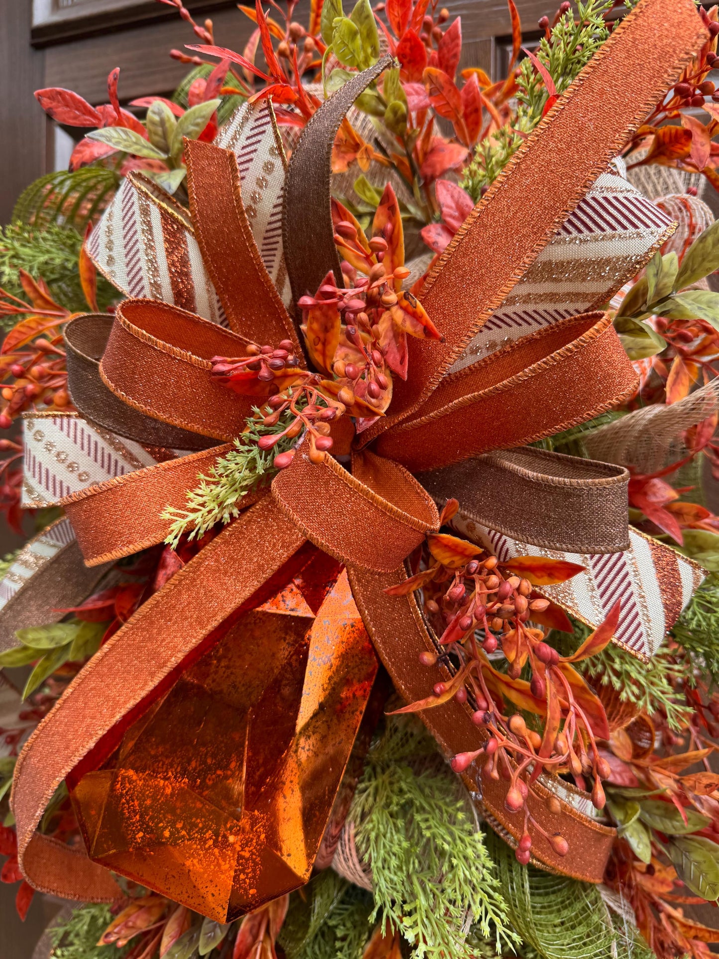 Handcrafted Fall Jewel Swag Wreath, Autumn Foliage Door Decor, Farmhouse Accent, 36 Inch Length