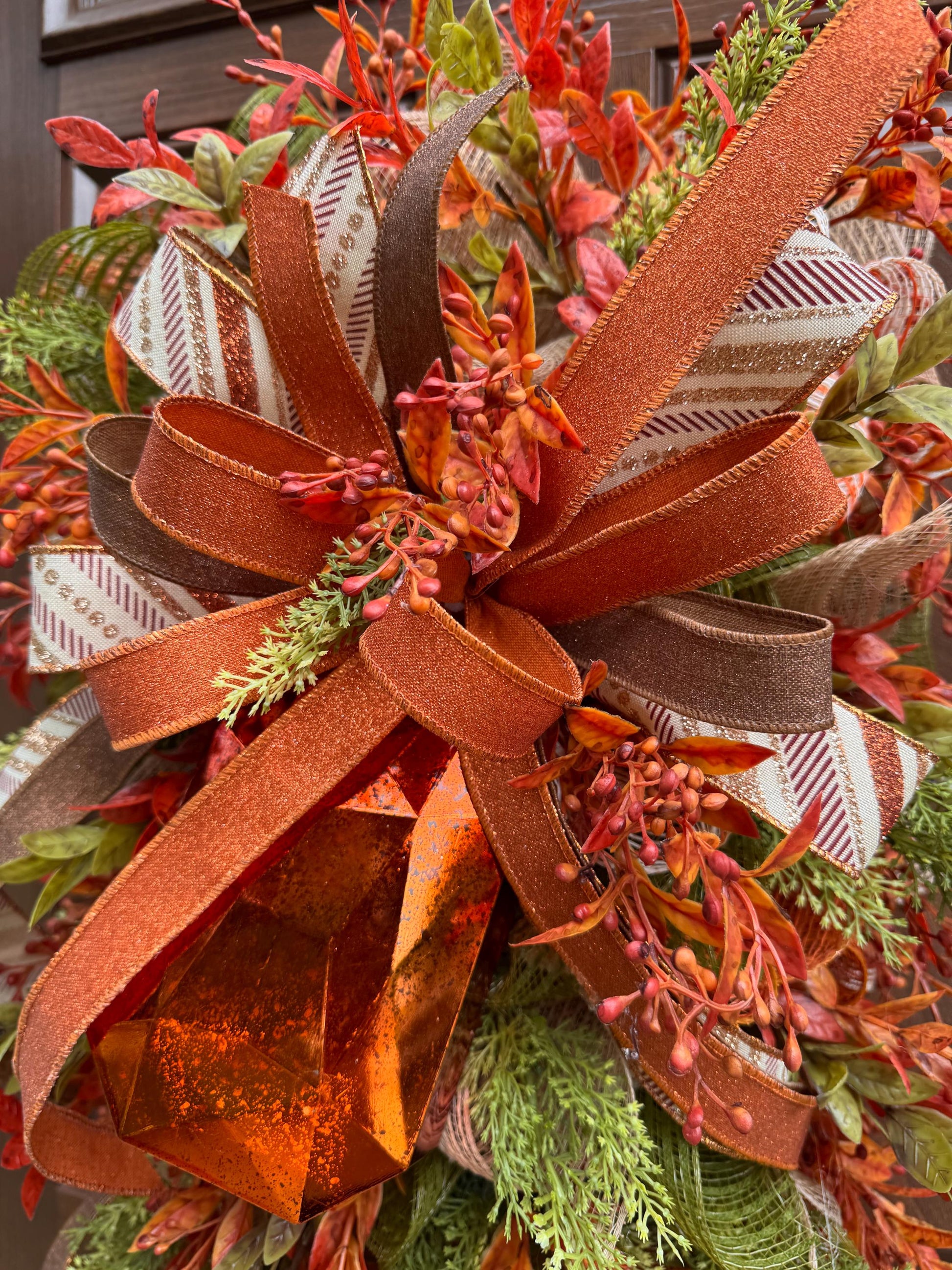 Handcrafted Fall Jewel Swag Wreath, Autumn Foliage Door Decor, Farmhouse Accent, 36 Inch Length