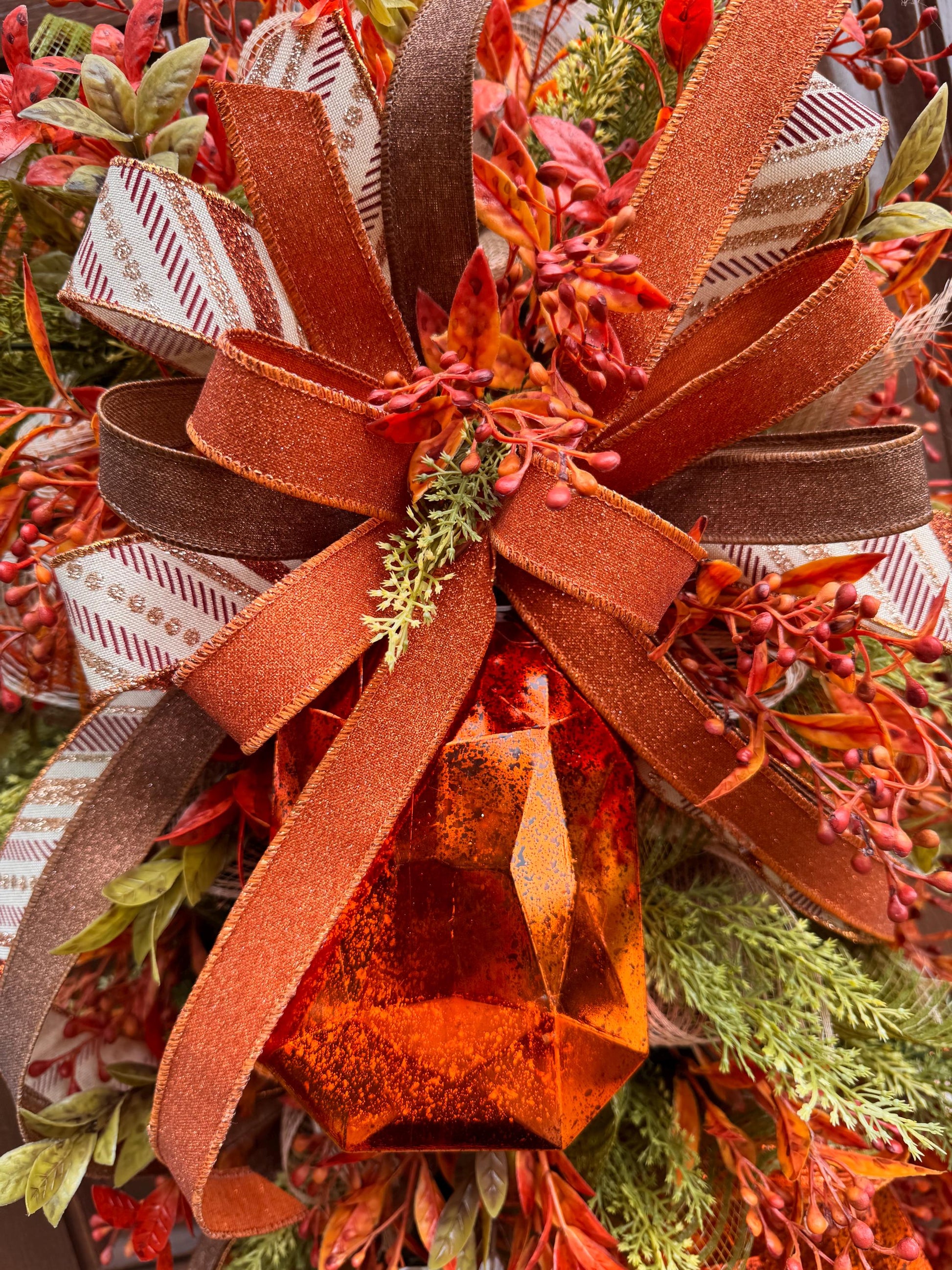 Handcrafted Fall Jewel Swag Wreath, Autumn Foliage Door Decor, Farmhouse Accent, 36 Inch Length