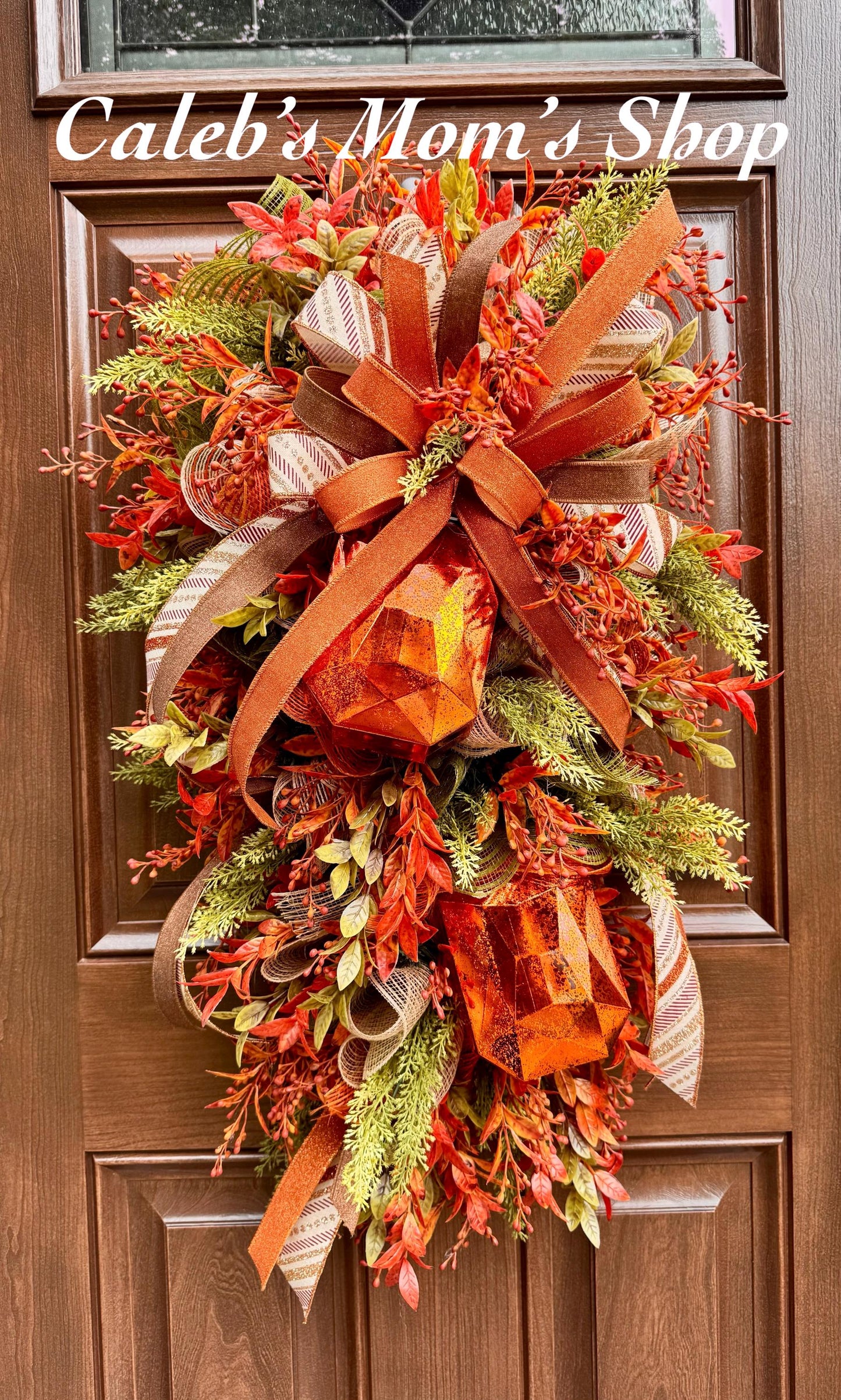 Handcrafted Fall Jewel Swag Wreath, Autumn Foliage Door Decor, Farmhouse Accent, 36 Inch Length