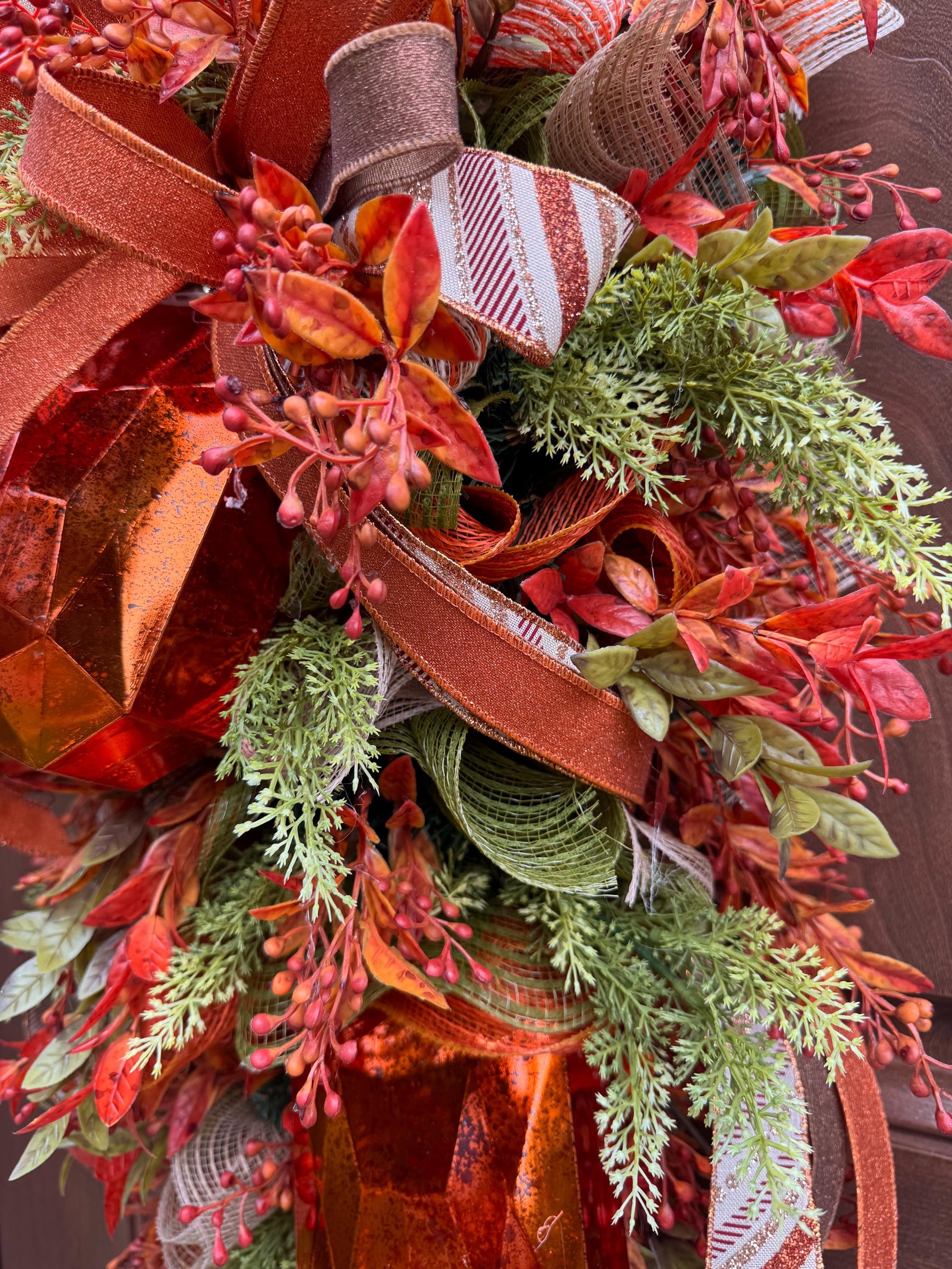 Handcrafted Fall Jewel Swag Wreath, Autumn Foliage Door Decor, Farmhouse Accent, 36 Inch Length