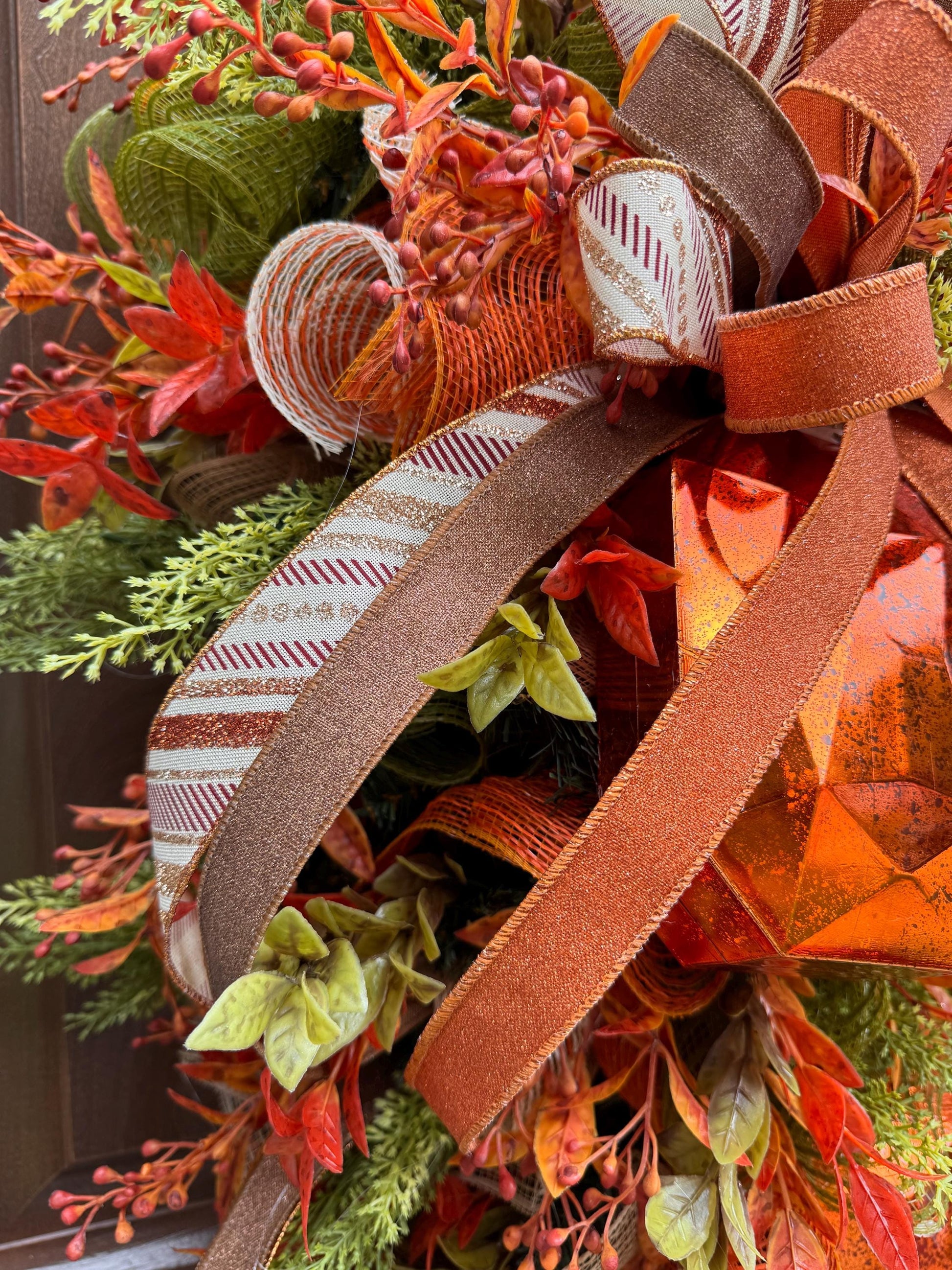 Handcrafted Fall Jewel Swag Wreath, Autumn Foliage Door Decor, Farmhouse Accent, 36 Inch Length