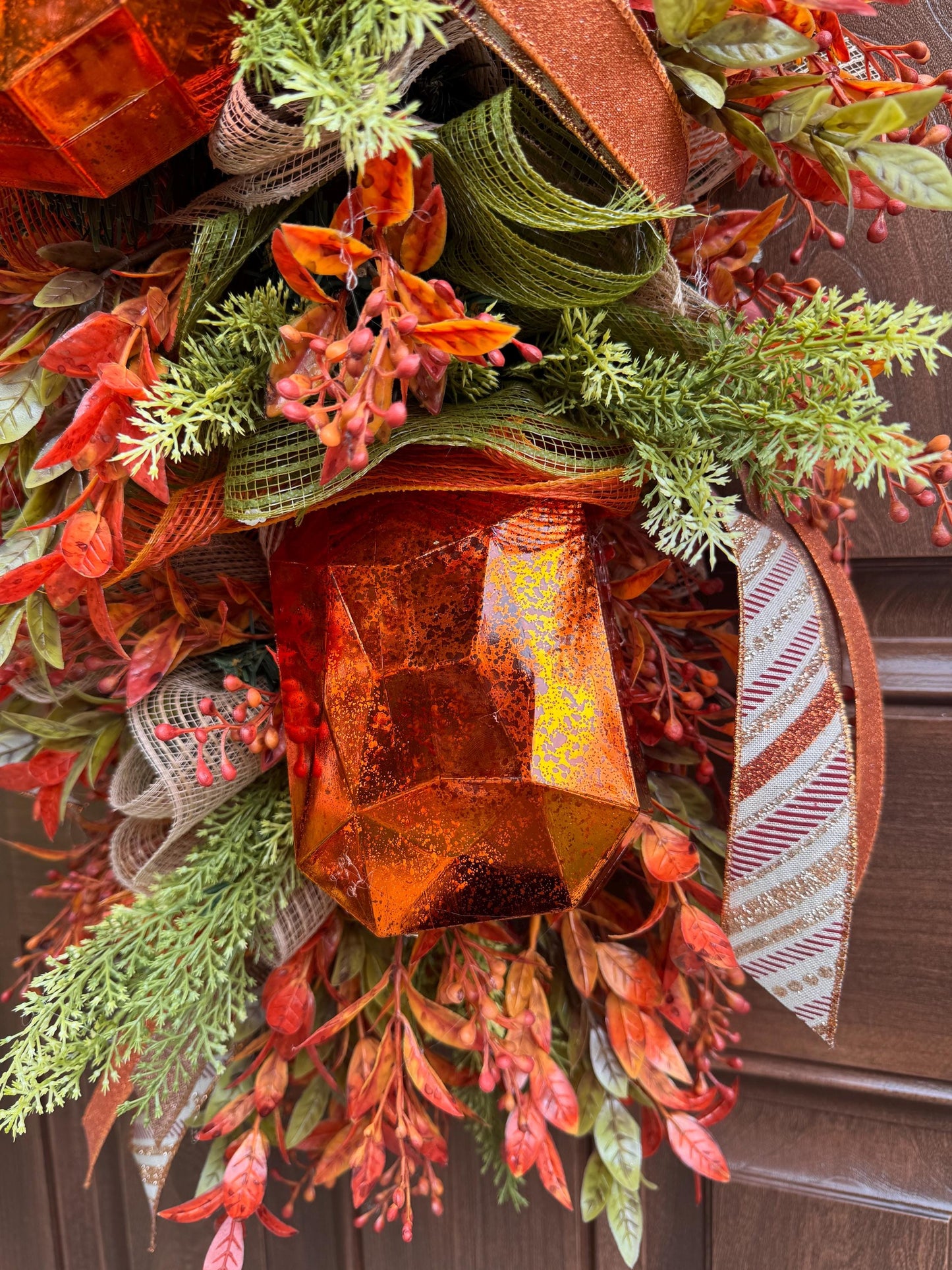 Handcrafted Fall Jewel Swag Wreath, Autumn Foliage Door Decor, Farmhouse Accent, 36 Inch Length