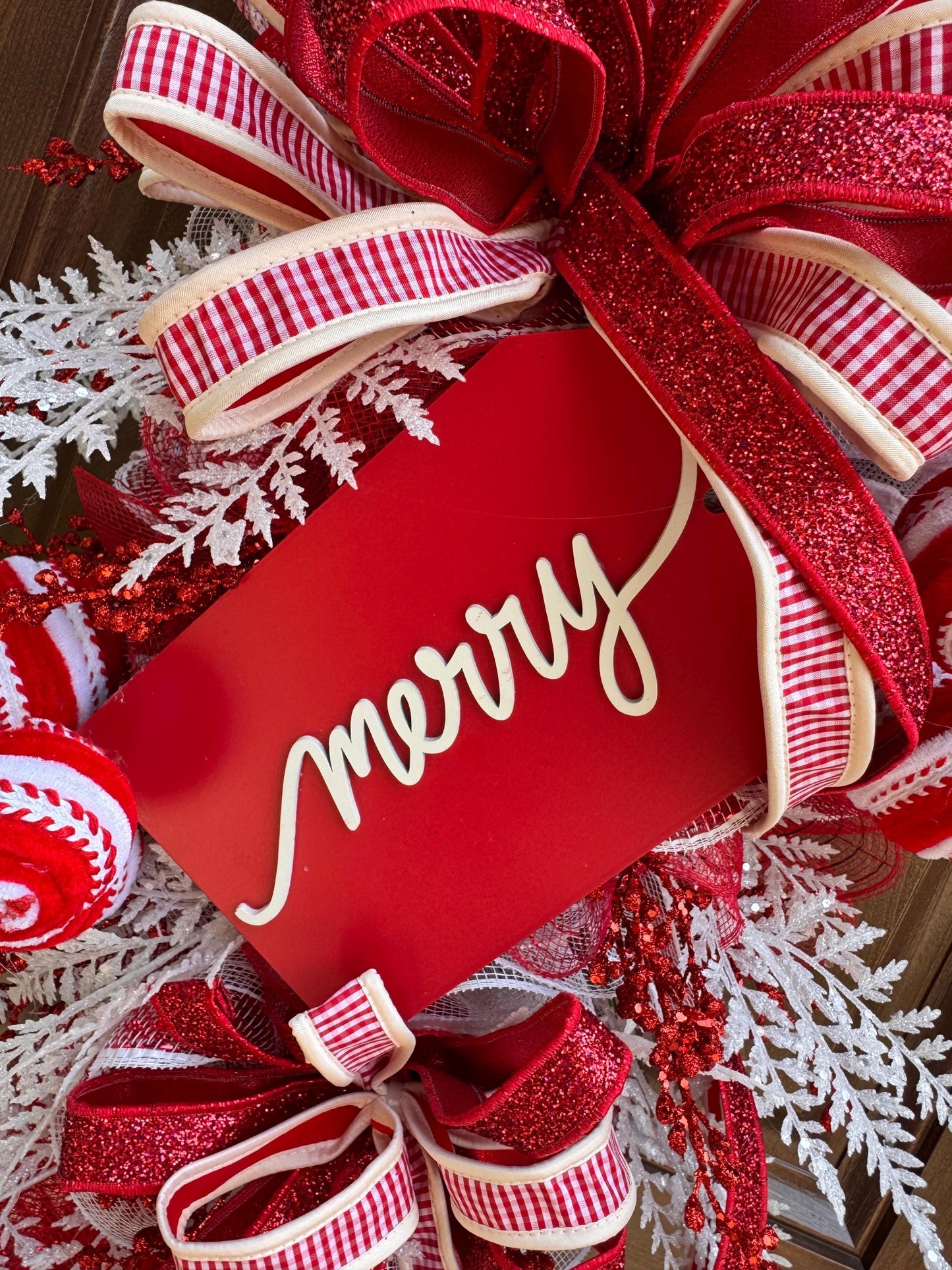 Peppermint Christmas Swag, Candy Cane Holiday Door Decoration, Merry Christmas Hanger for Outdoor Porch or Indoor Office Wall