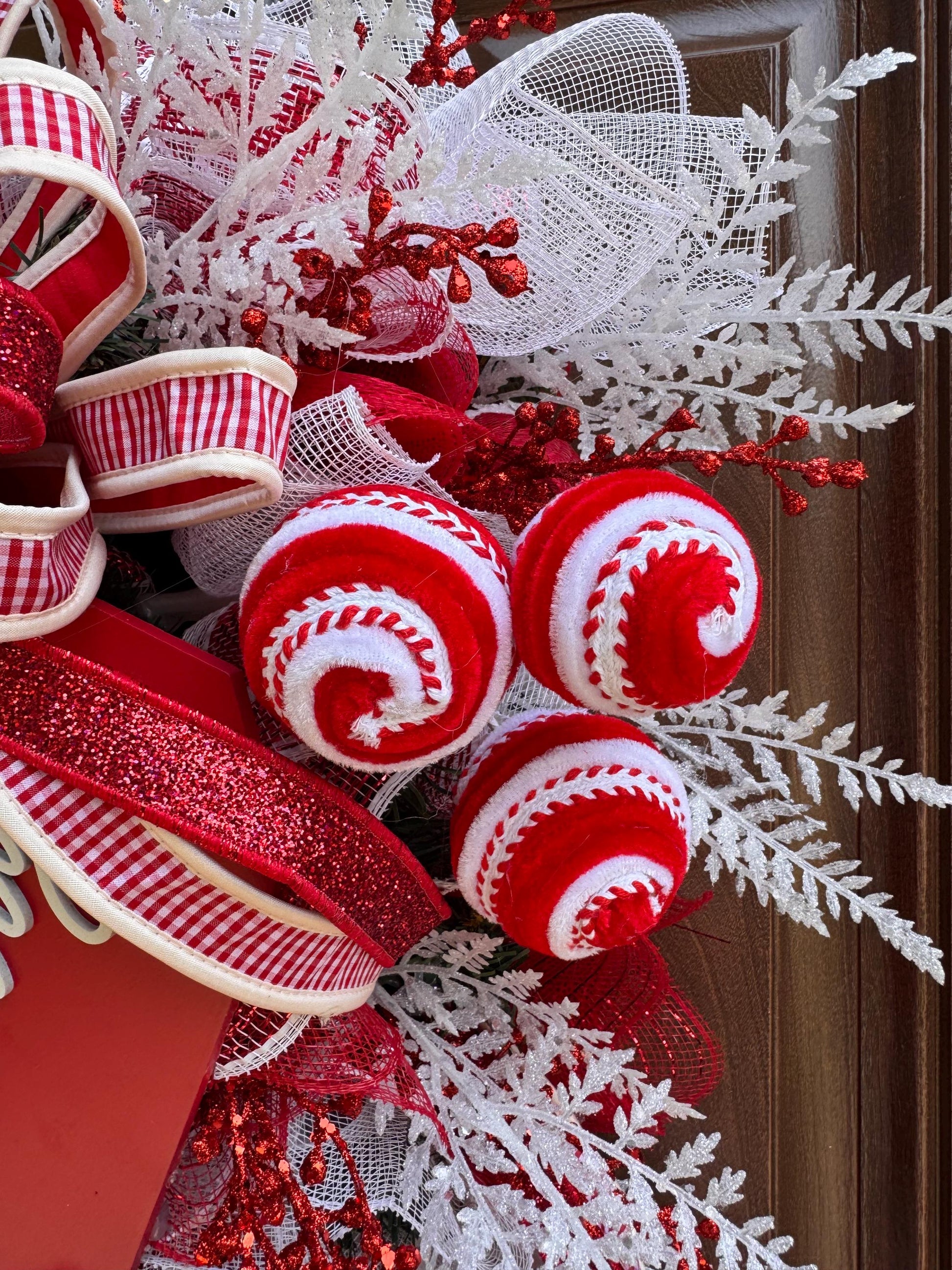Peppermint Christmas Swag, Candy Cane Holiday Door Decoration, Merry Christmas Hanger for Outdoor Porch or Indoor Office Wall