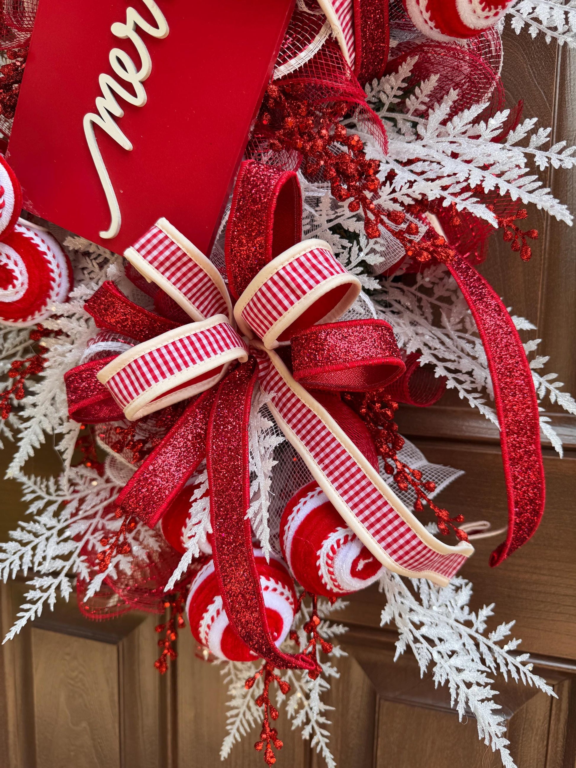 Peppermint Christmas Swag, Candy Cane Holiday Door Decoration, Merry Christmas Hanger for Outdoor Porch or Indoor Office Wall