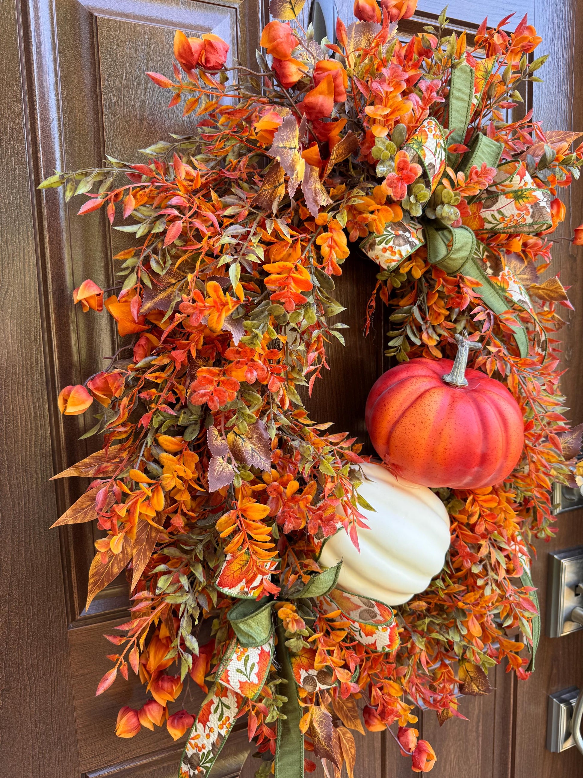 Fall Pumpkin Grapevine Wreath, Autumn Front Door Wreath, Thanksgiving Door Decor, Orange Harvest Wreath, Farmhouse Fall Decor