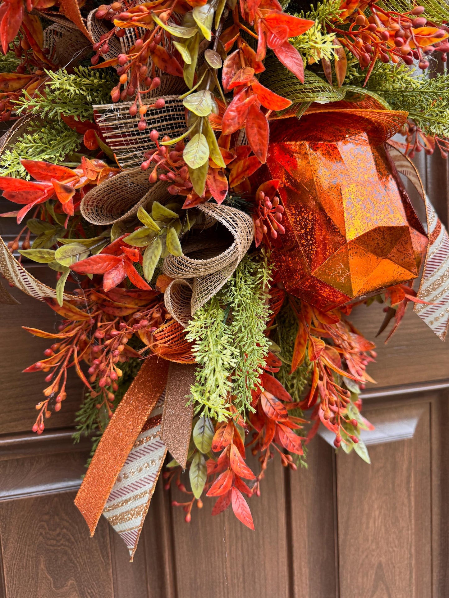 Handcrafted Fall Jewel Swag Wreath, Autumn Foliage Door Decor, Farmhouse Accent, 36 Inch Length