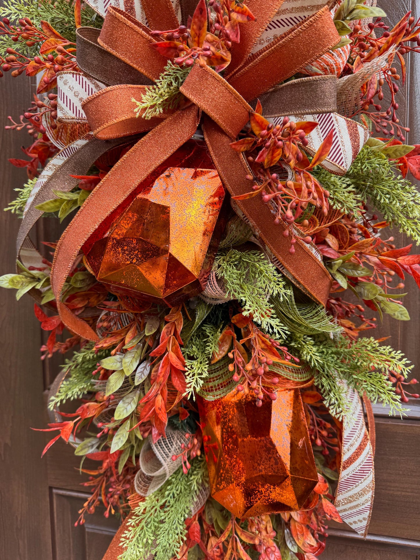 Handcrafted Fall Jewel Swag Wreath, Autumn Foliage Door Decor, Farmhouse Accent, 36 Inch Length
