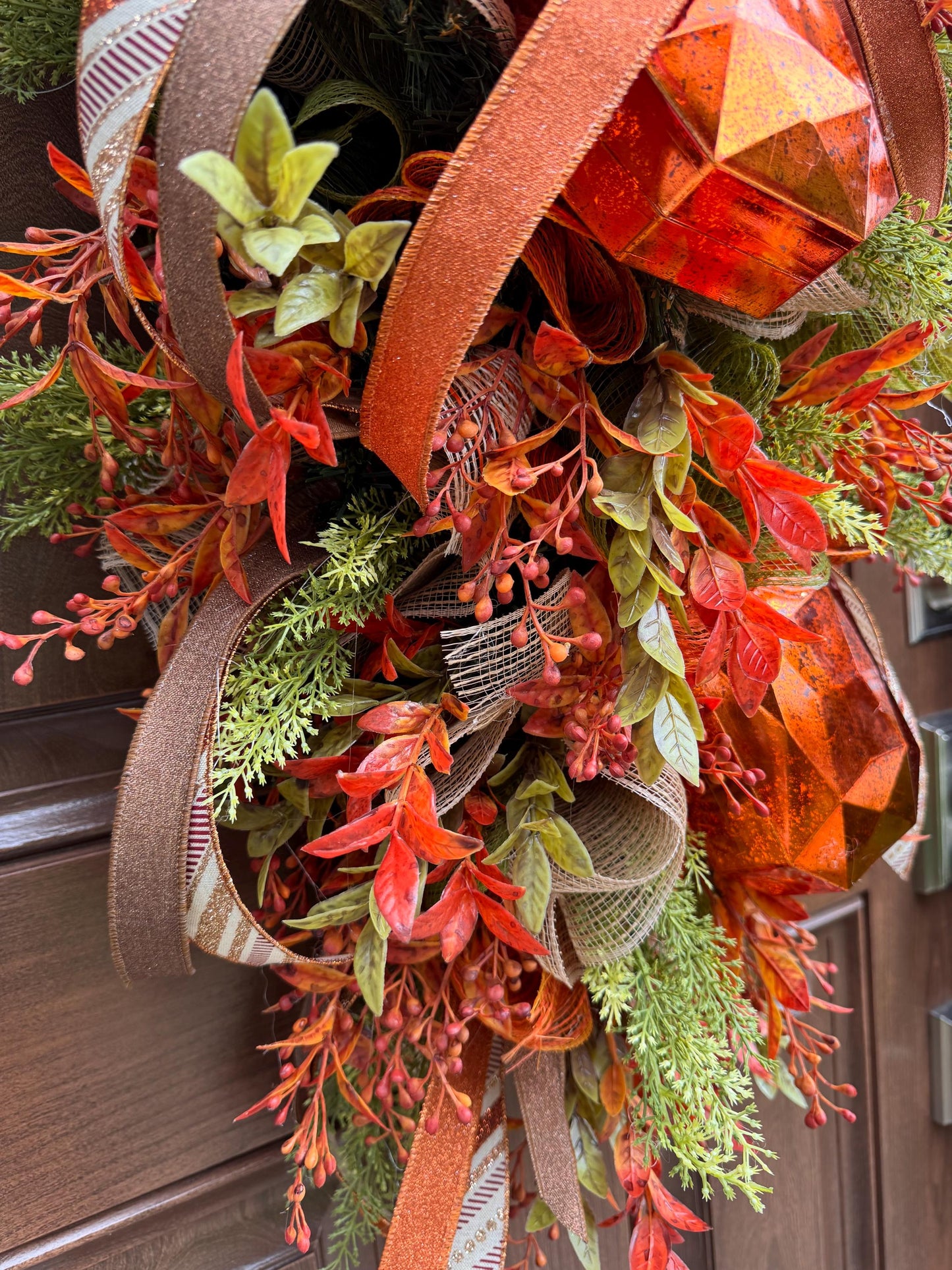 Handcrafted Fall Jewel Swag Wreath, Autumn Foliage Door Decor, Farmhouse Accent, 36 Inch Length
