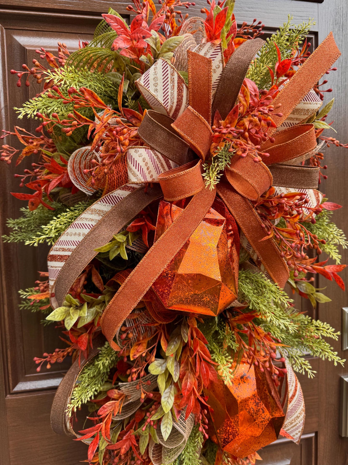 Handcrafted Fall Jewel Swag Wreath, Autumn Foliage Door Decor, Farmhouse Accent, 36 Inch Length