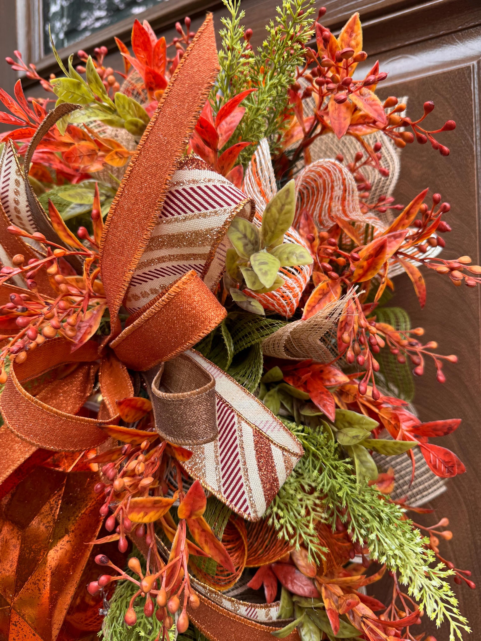 Handcrafted Fall Jewel Swag Wreath, Autumn Foliage Door Decor, Farmhouse Accent, 36 Inch Length