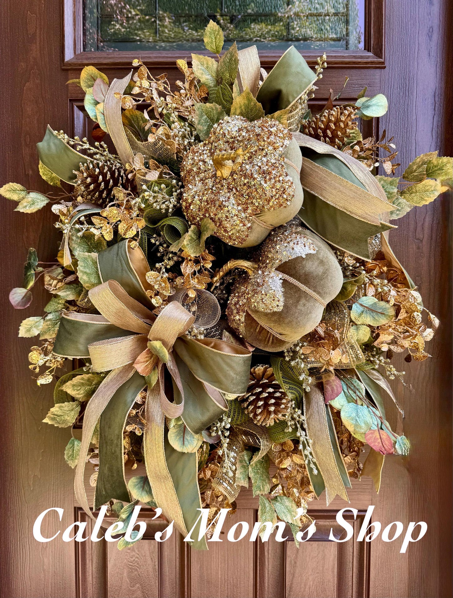Glam Velvet Pumpkin Fall Swag Wreath for Front Door, Autumn Decor for Outdoor Porch or Indoor Office Wall Hanger, Elegant Pumpkin Decoration