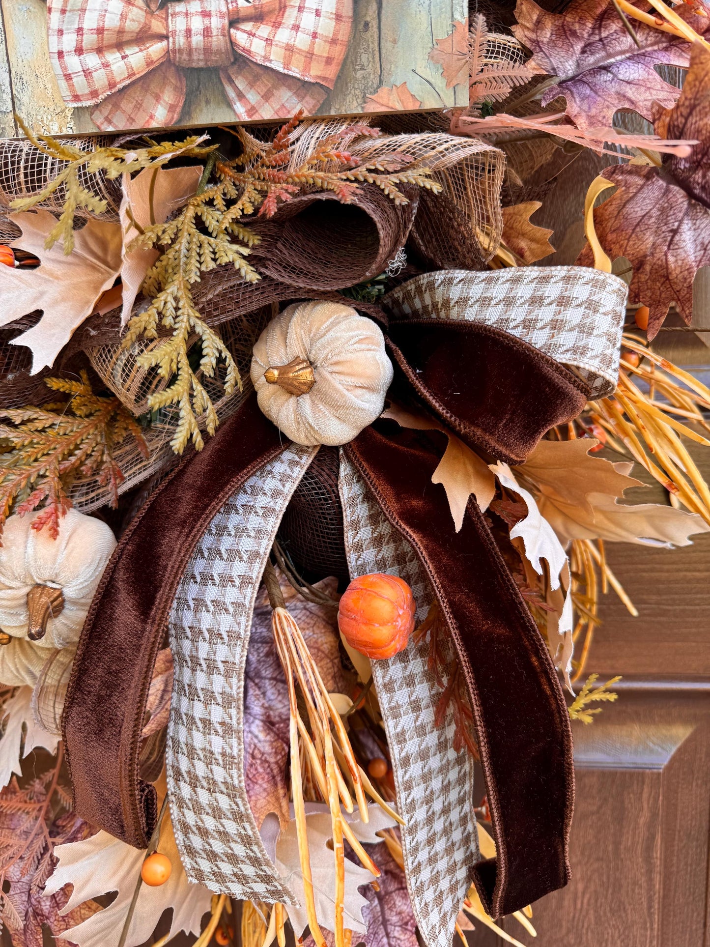 Fall Owl Wreath for Front Door, Neutral Autumn Pumpkin Wreath for Outdoor Porch, Woodland Owl Decor, Rustic Fall Door Hanger