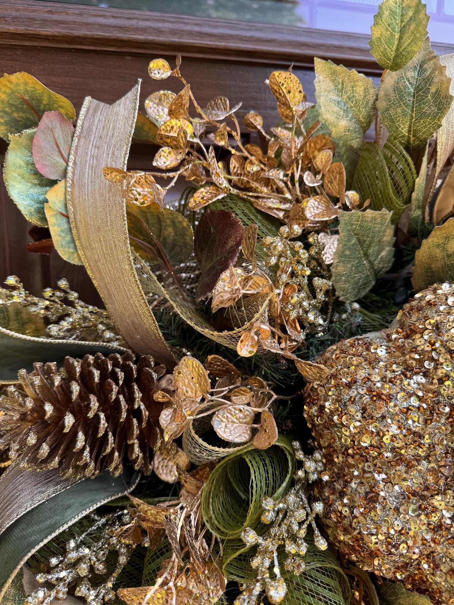 Glam Velvet Pumpkin Fall Swag Wreath for Front Door, Autumn Decor for Outdoor Porch or Indoor Office Wall Hanger, Elegant Pumpkin Decoration