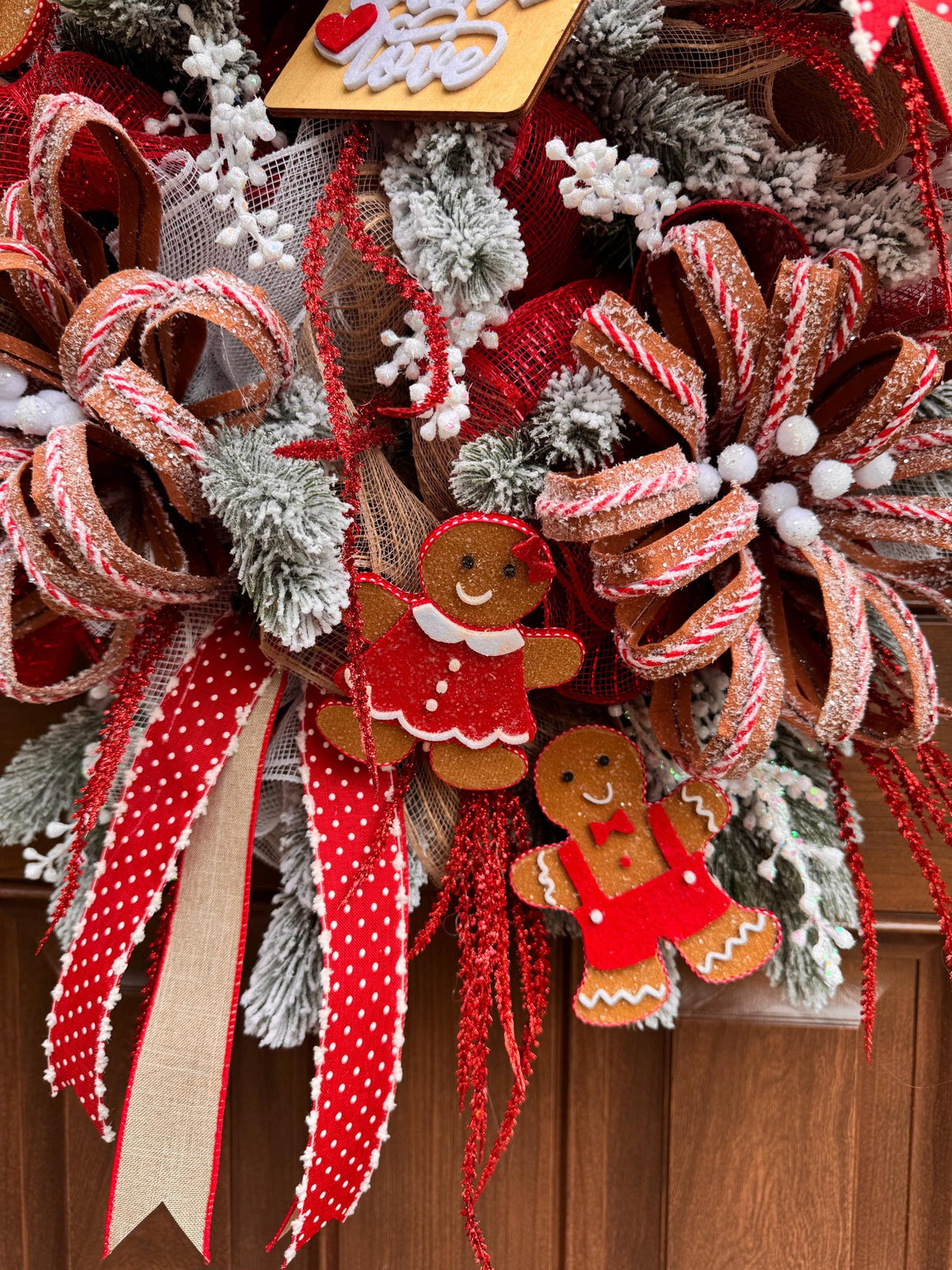 Gingerbread Christmas Wreath, Whimsical Holiday Hanger, Candy Christmas Front Door Decor, Gingerbread Kitchen Decor