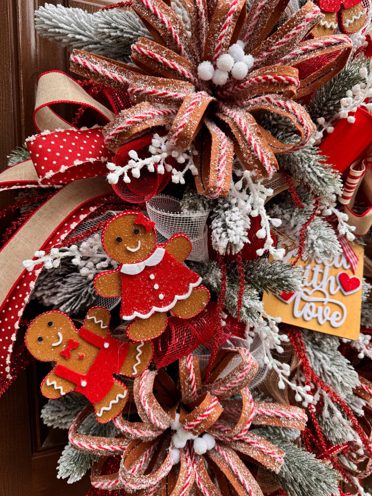 Gingerbread Christmas Wreath, Whimsical Holiday Hanger, Candy Christmas Front Door Decor, Gingerbread Kitchen Decor