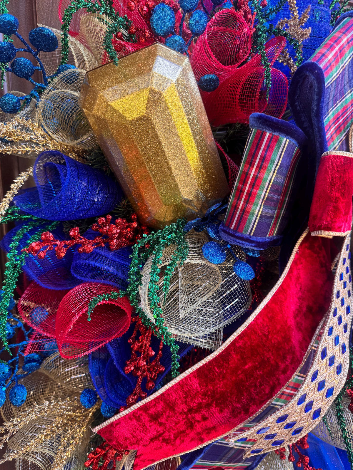 Nutcracker Christmas Wreath, Red Blue Gold Wreath, Festive Jewel Christmas Decor, Luxury Holiday Front Door Wreath