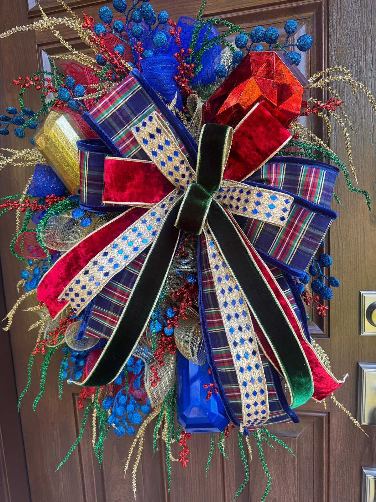 Nutcracker Christmas Wreath, Red Blue Gold Wreath, Festive Jewel Christmas Decor, Luxury Holiday Front Door Wreath