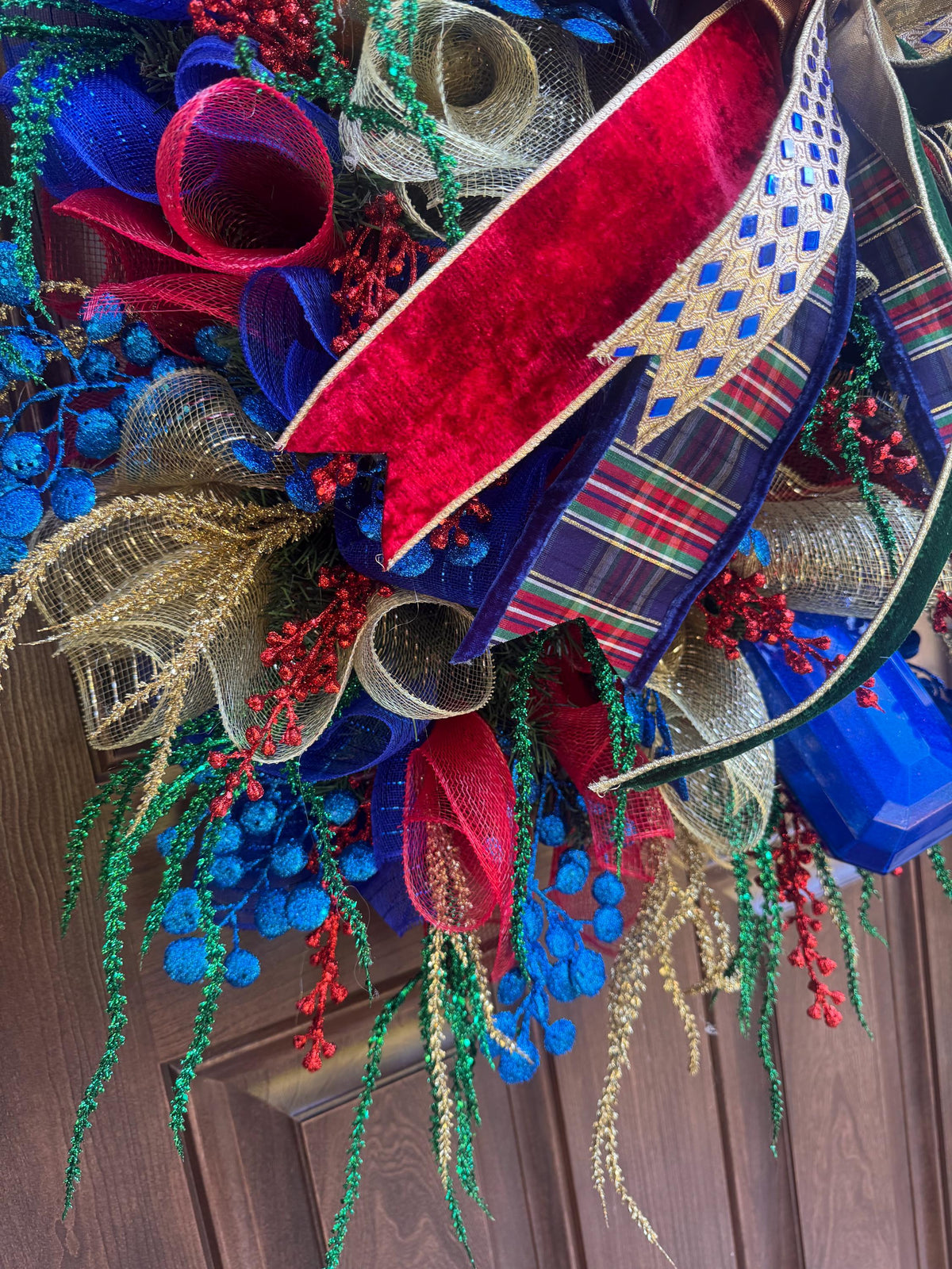 Nutcracker Christmas Wreath, Red Blue Gold Wreath, Festive Jewel Christmas Decor, Luxury Holiday Front Door Wreath