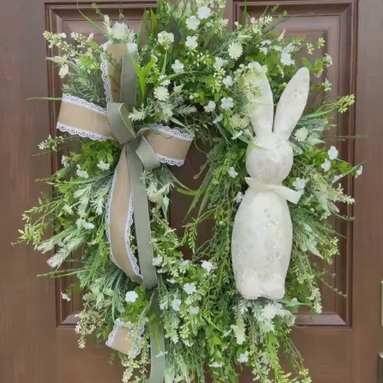 Handmade Easter Bunny Wreath – Spring Front Door Decor, Floral Grapevine Wreath, Rustic Farmhouse Wreath