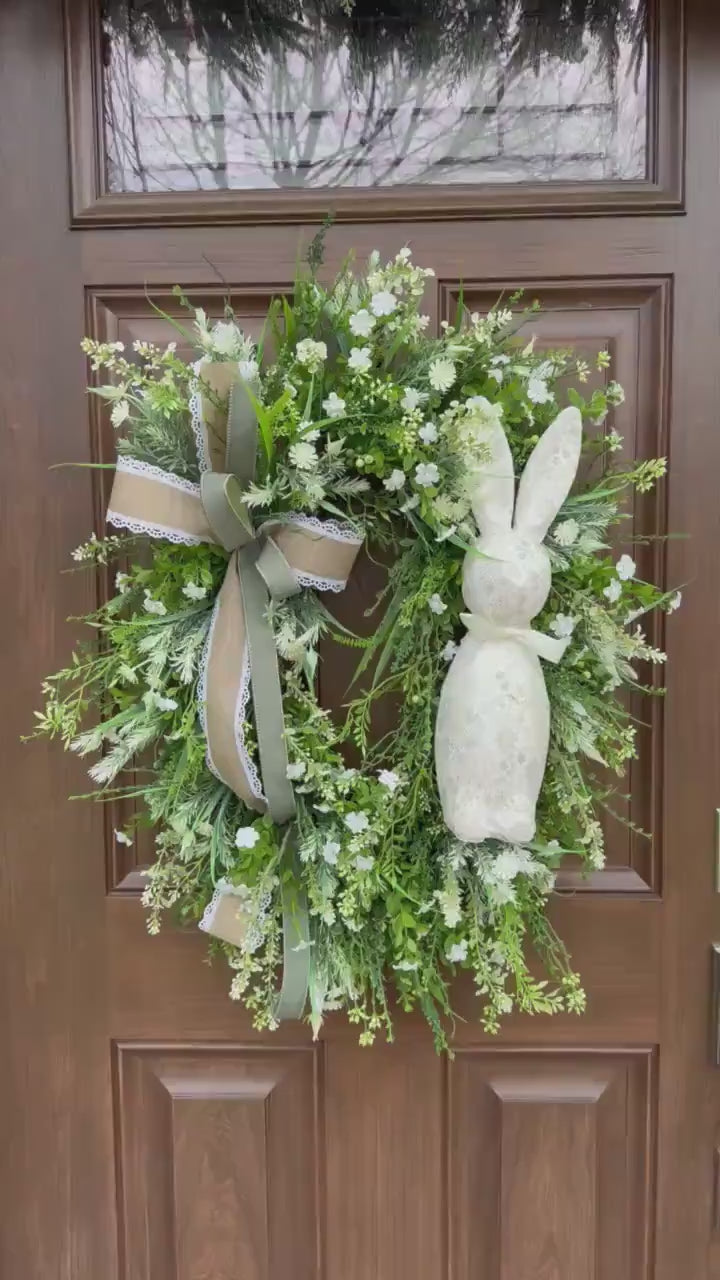Handmade Easter Bunny Wreath – Spring Front Door Decor, Floral Grapevine Wreath, Rustic Farmhouse Wreath