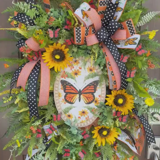 Monarch Butterfly Wreath, Spring Home Decor for Outdoor Porch, Floral Butterfly Decor, Everyday Wreath Birthday Gift for Her Mom
